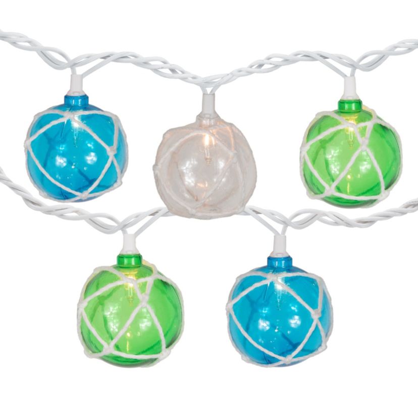 10ct White Twine Wrapped Multi-Color Ball Christmas Light Set  6ft Green Wire