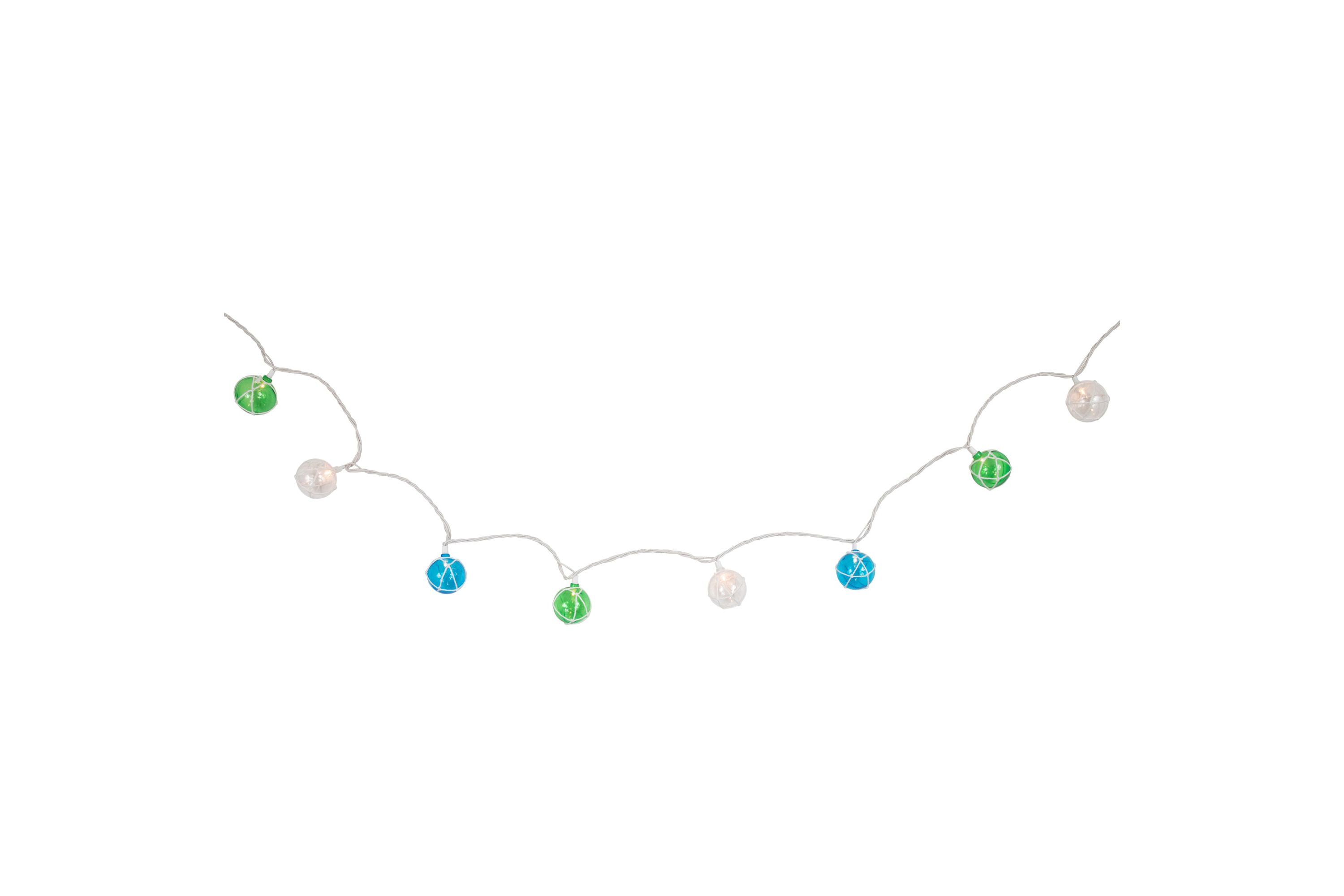 10ct White Twine Wrapped Multi-Color Ball Christmas Light Set  6ft Green Wire