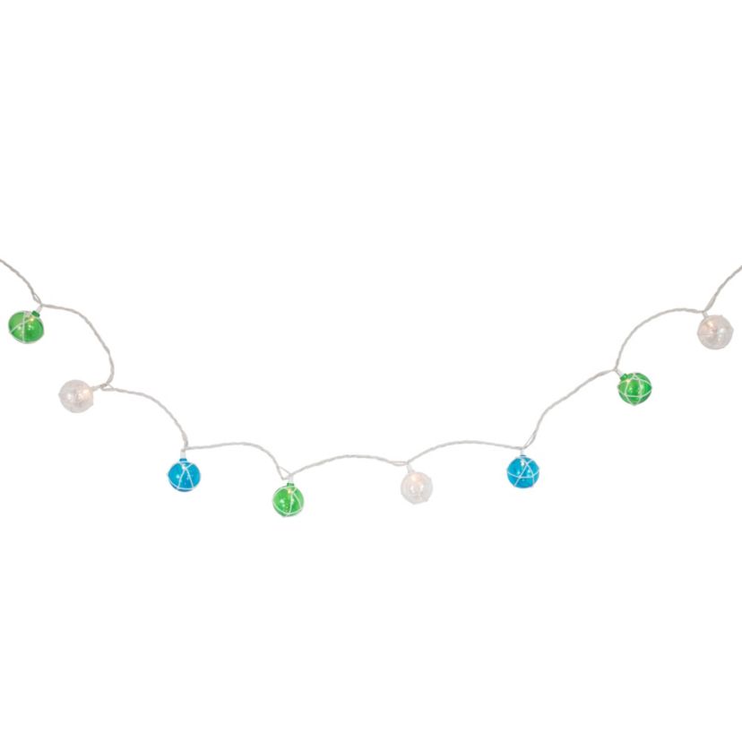 10ct White Twine Wrapped Multi-Color Ball Christmas Light Set  6ft Green Wire