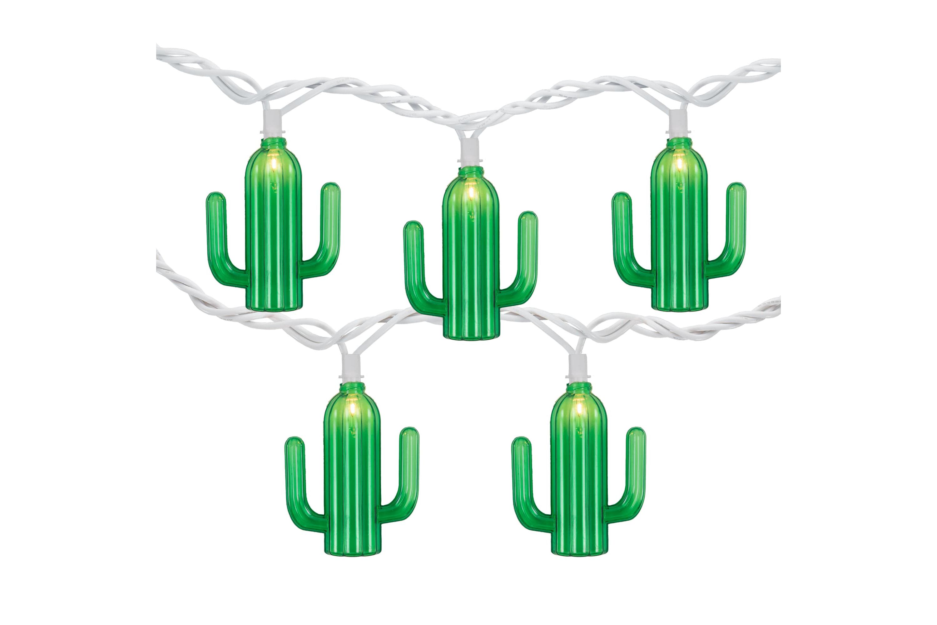 Green Cactus Patio Light Set - 6 White Wire - 10ct
