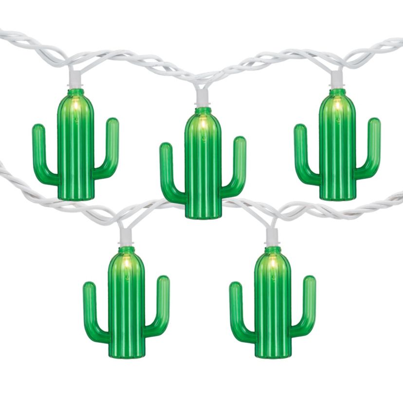 Green Cactus Patio Light Set - 6 White Wire - 10ct