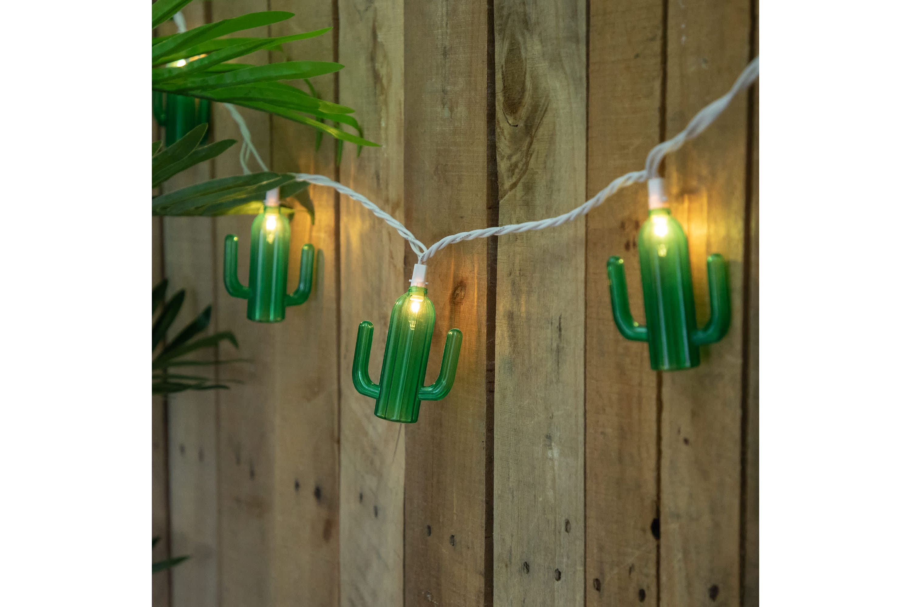 Green Cactus Patio Light Set - 6 White Wire - 10ct