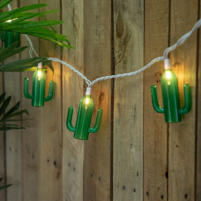 Green Cactus Patio Light Set - 6 White Wire - 10ct