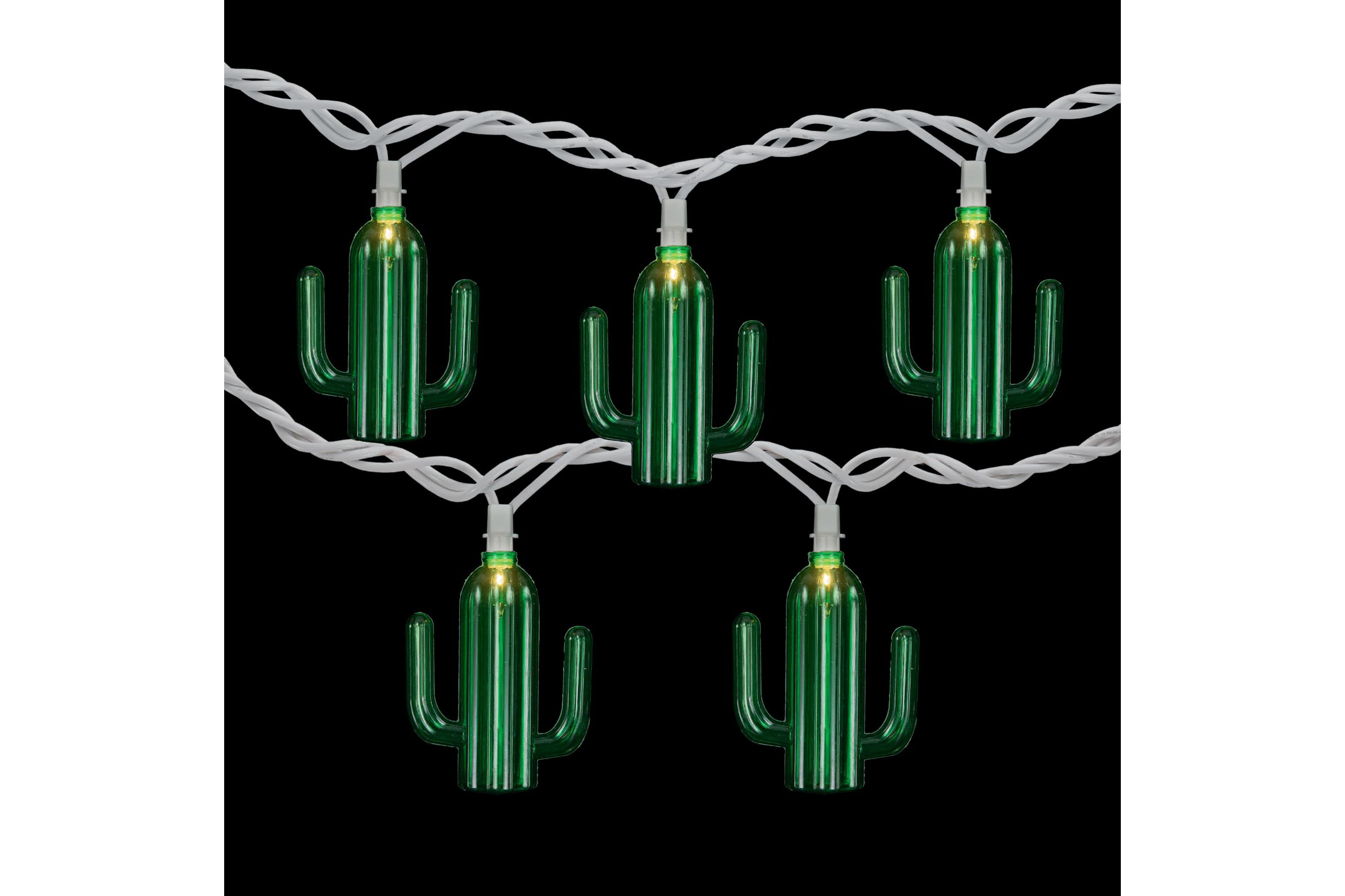 Green Cactus Patio Light Set - 6 White Wire - 10ct