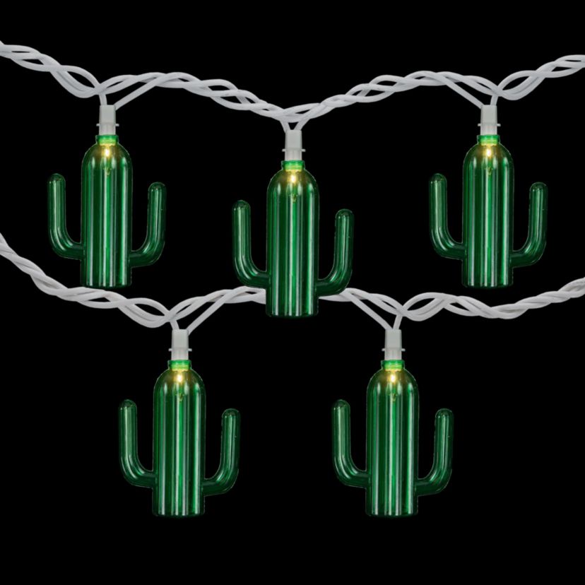 Green Cactus Patio Light Set - 6 White Wire - 10ct