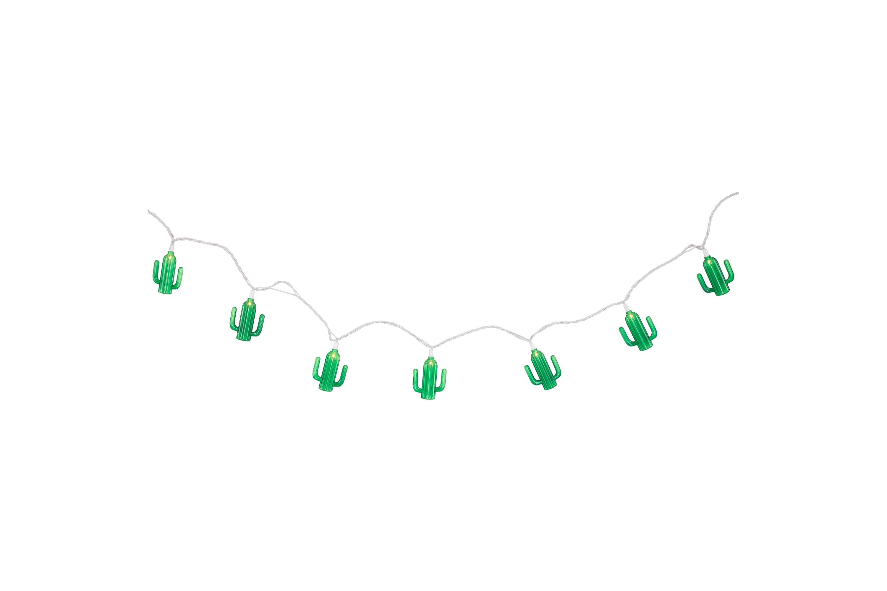 Green Cactus Patio Light Set - 6 White Wire - 10ct