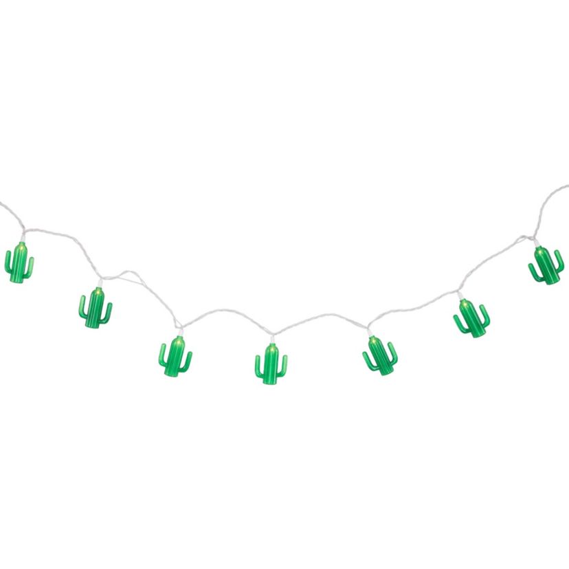 Green Cactus Patio Light Set - 6 White Wire - 10ct