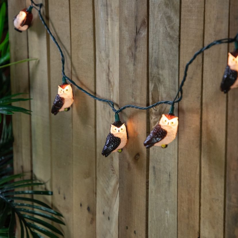 Owl Indoor Outdoor Patio Light Set - 6  - Green Wire - 10ct