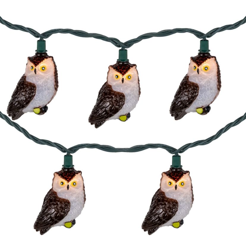 Owl Indoor Outdoor Patio Light Set - 6  - Green Wire - 10ct