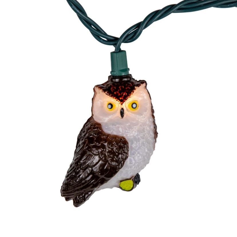 Owl Indoor Outdoor Patio Light Set - 6  - Green Wire - 10ct
