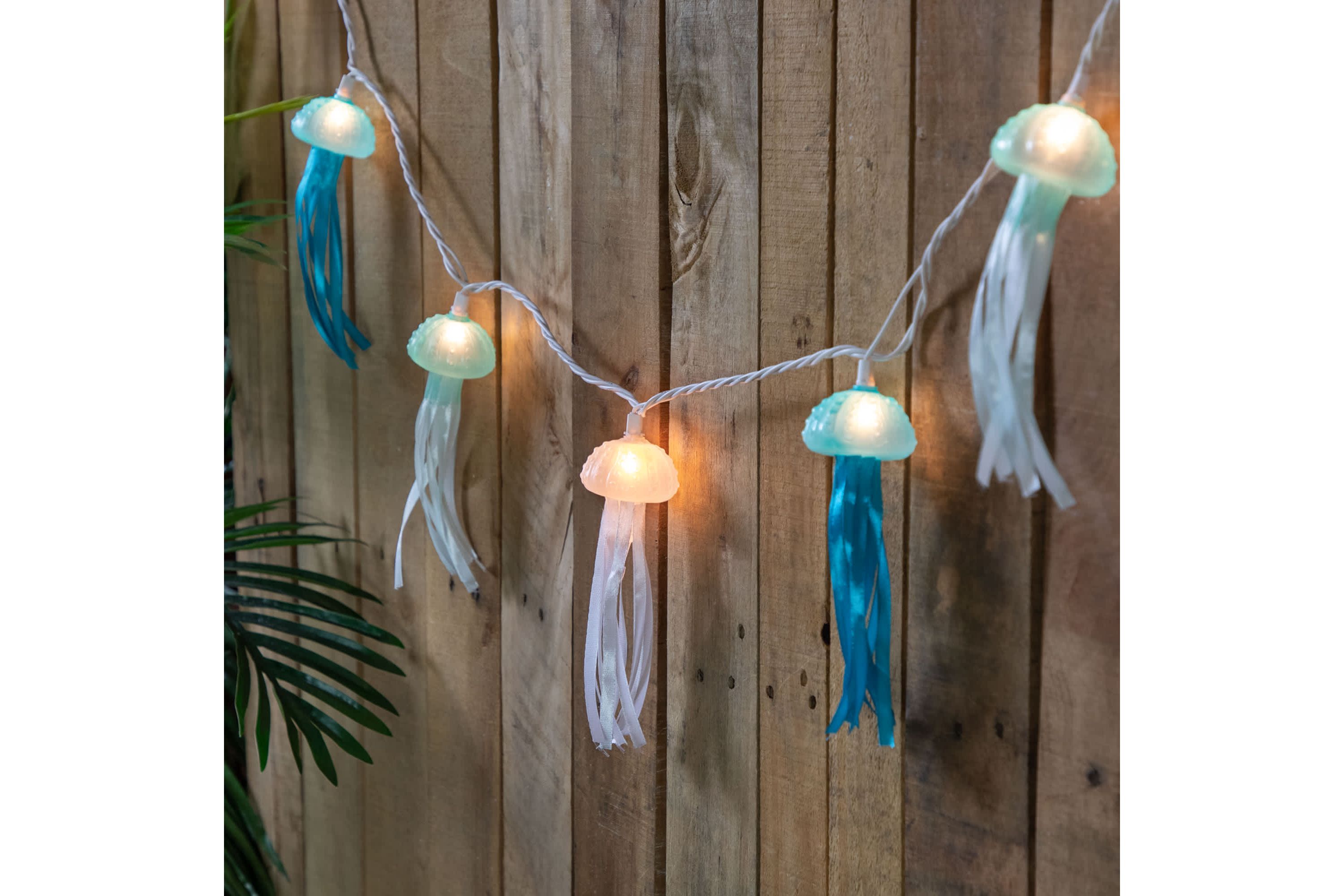 Jellyfish Patio Light Set - Blue and White - 6 White Wire - 10ct