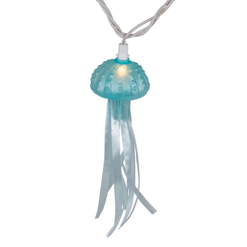 Jellyfish Patio Light Set - Blue and White - 6 White Wire - 10ct