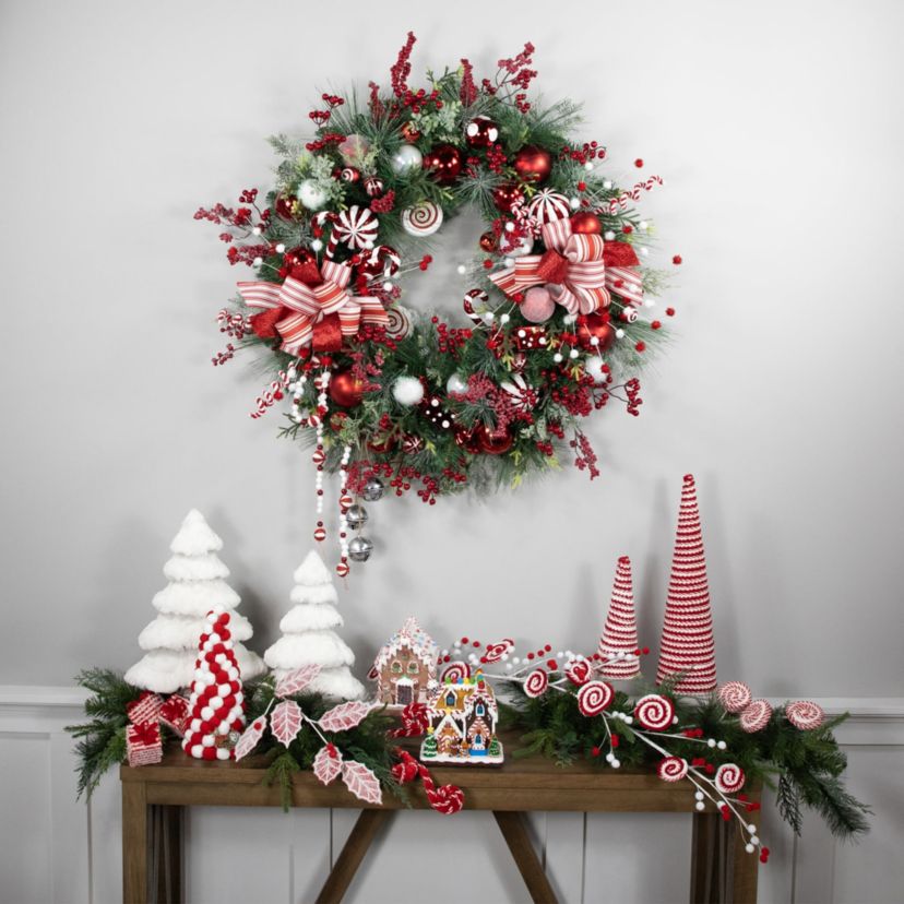 Peppermint Candy Artificial Pine Christmas Wreath - 42" - Unlit