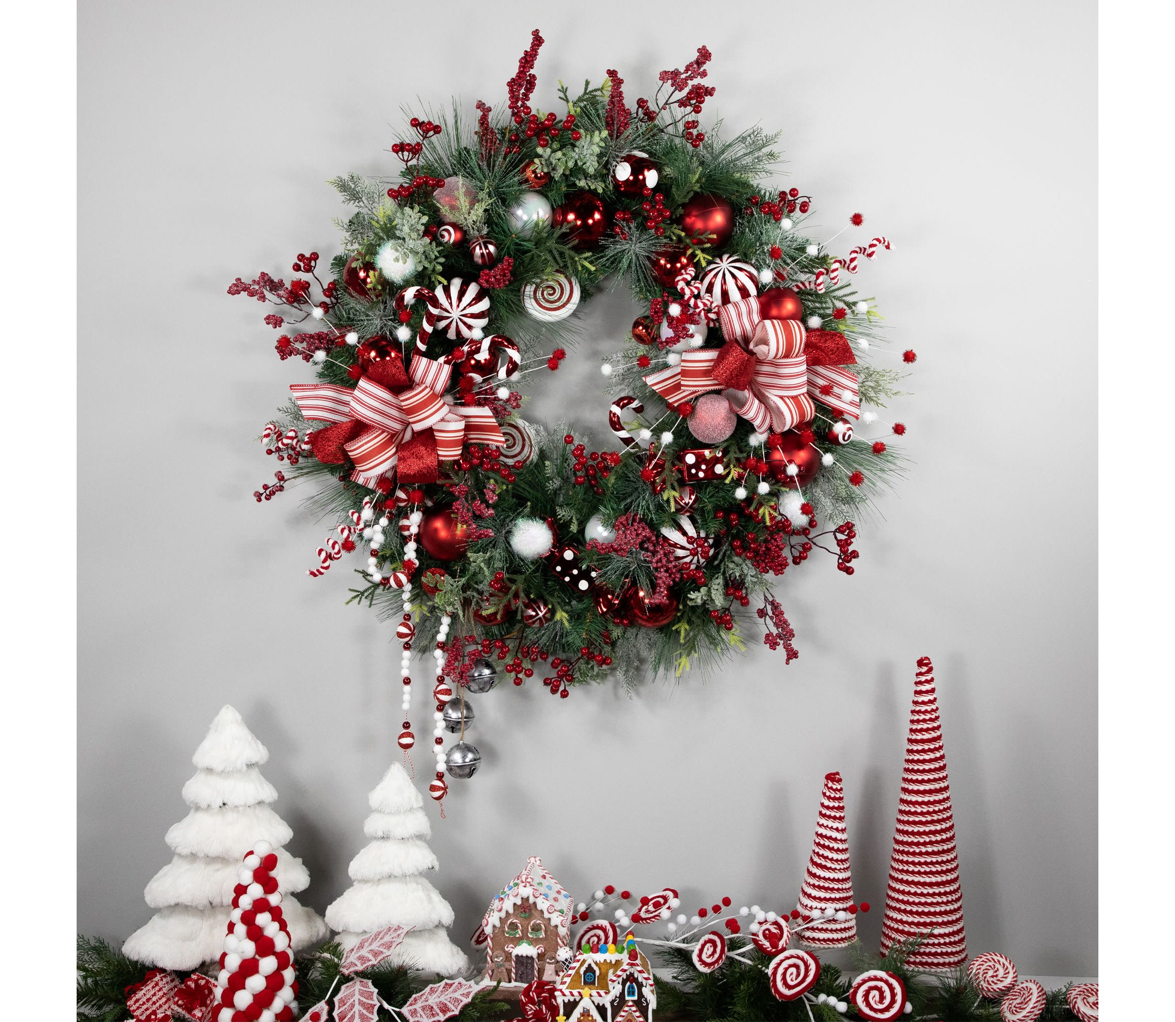 Peppermint Candy Artificial Pine Christmas Wreath - 42" - Unlit