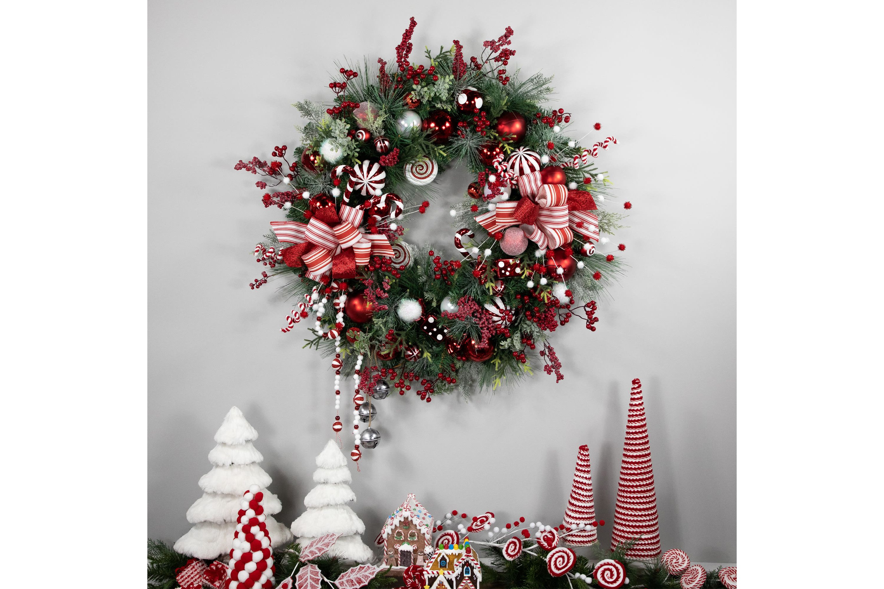 Peppermint Candy Artificial Pine Christmas Wreath - 42" - Unlit