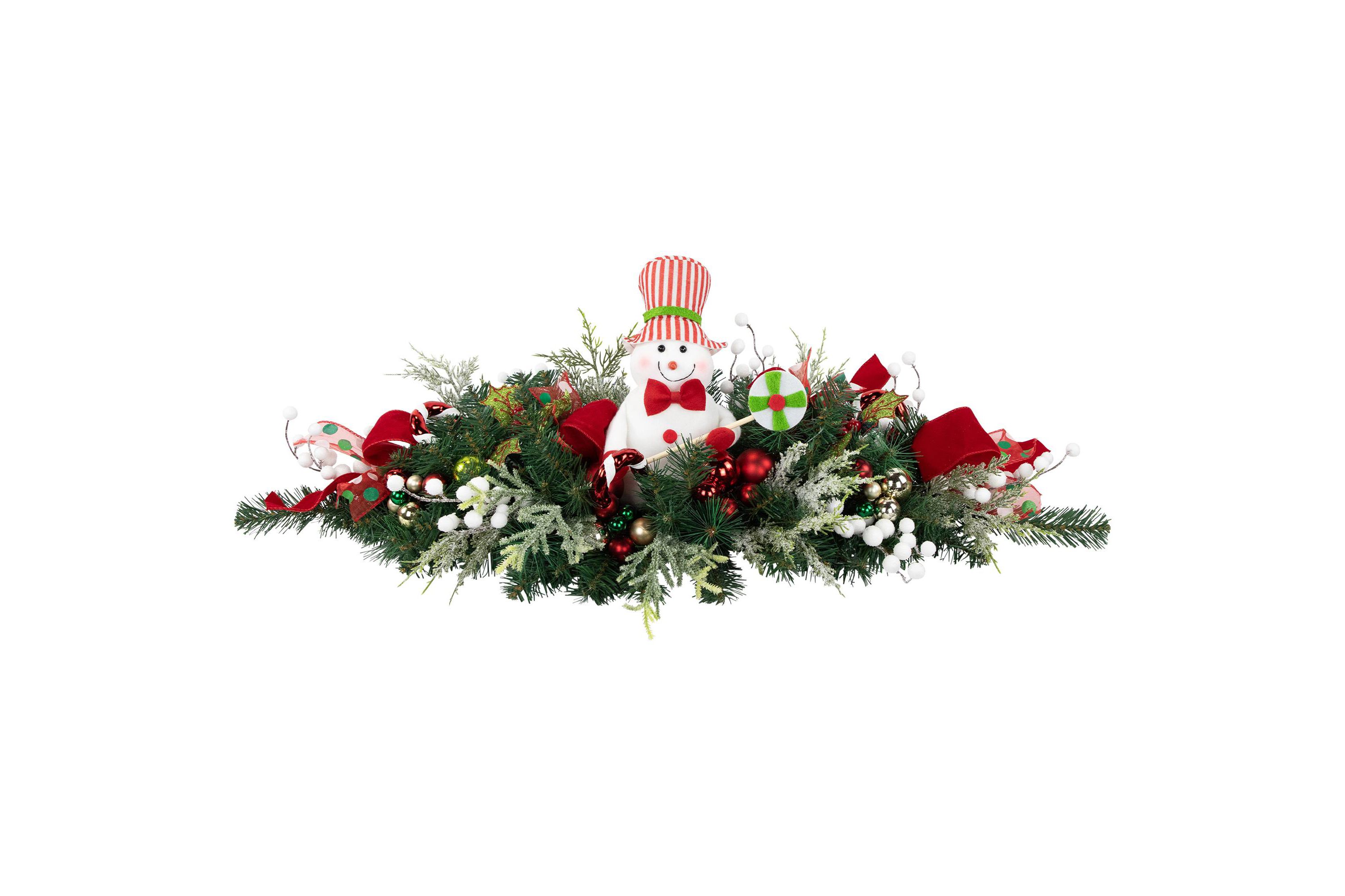 Candy Cane Snowman and Ornaments Christmas Swag - 37.5" - Unlit