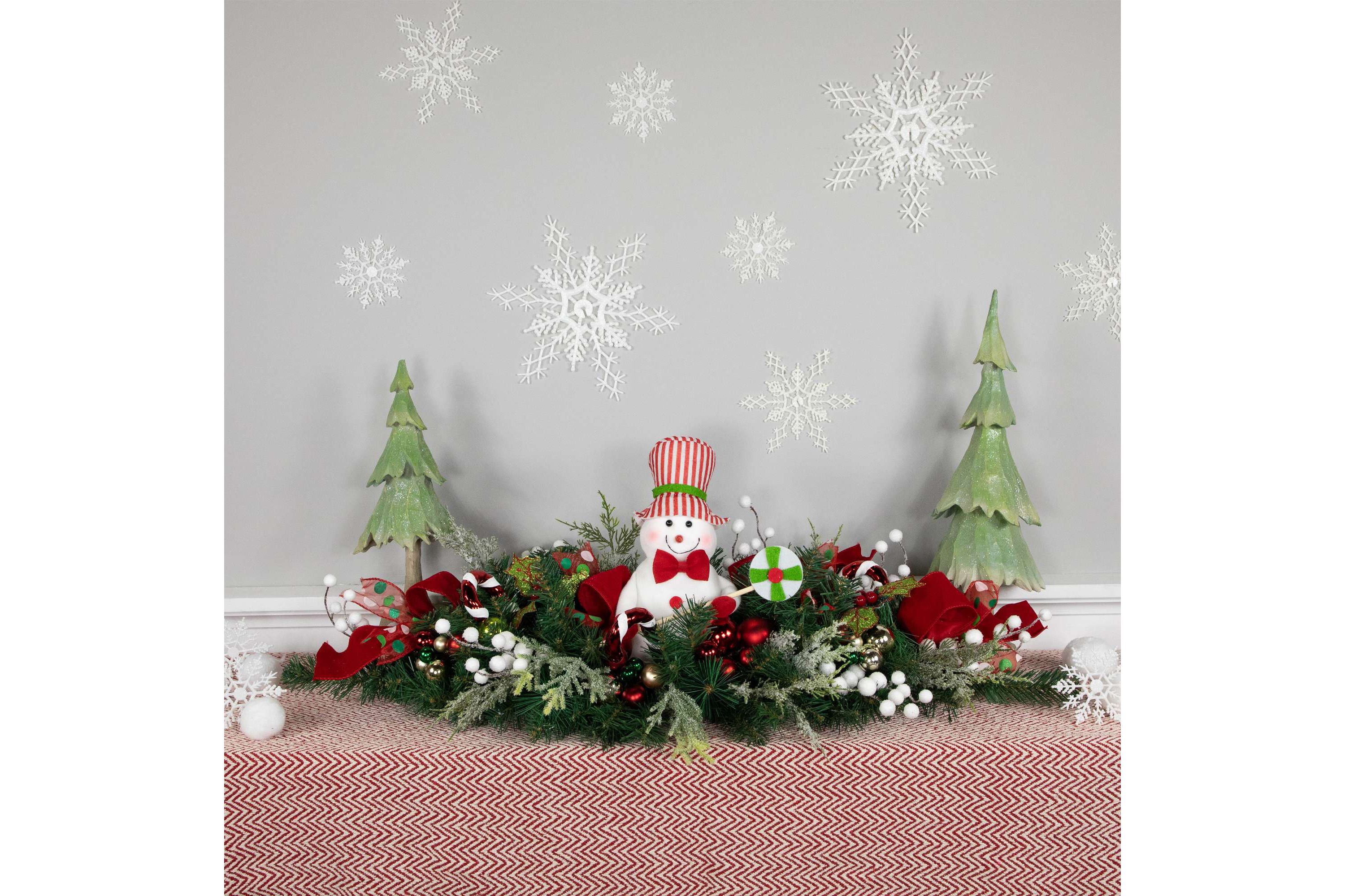 Candy Cane Snowman and Ornaments Christmas Swag - 37.5" - Unlit