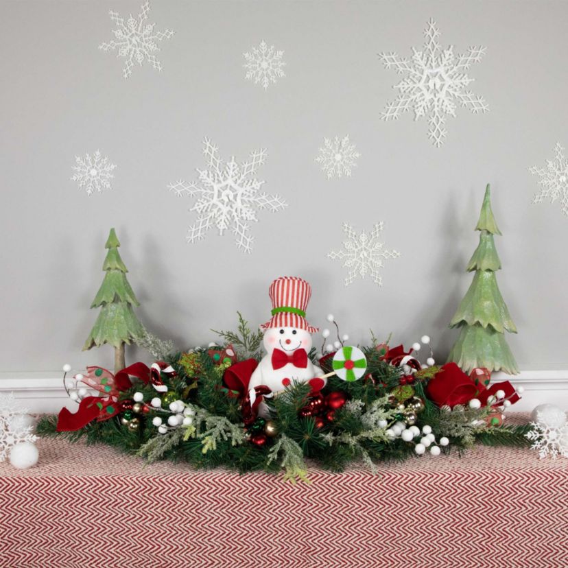 Candy Cane Snowman and Ornaments Christmas Swag - 37.5" - Unlit