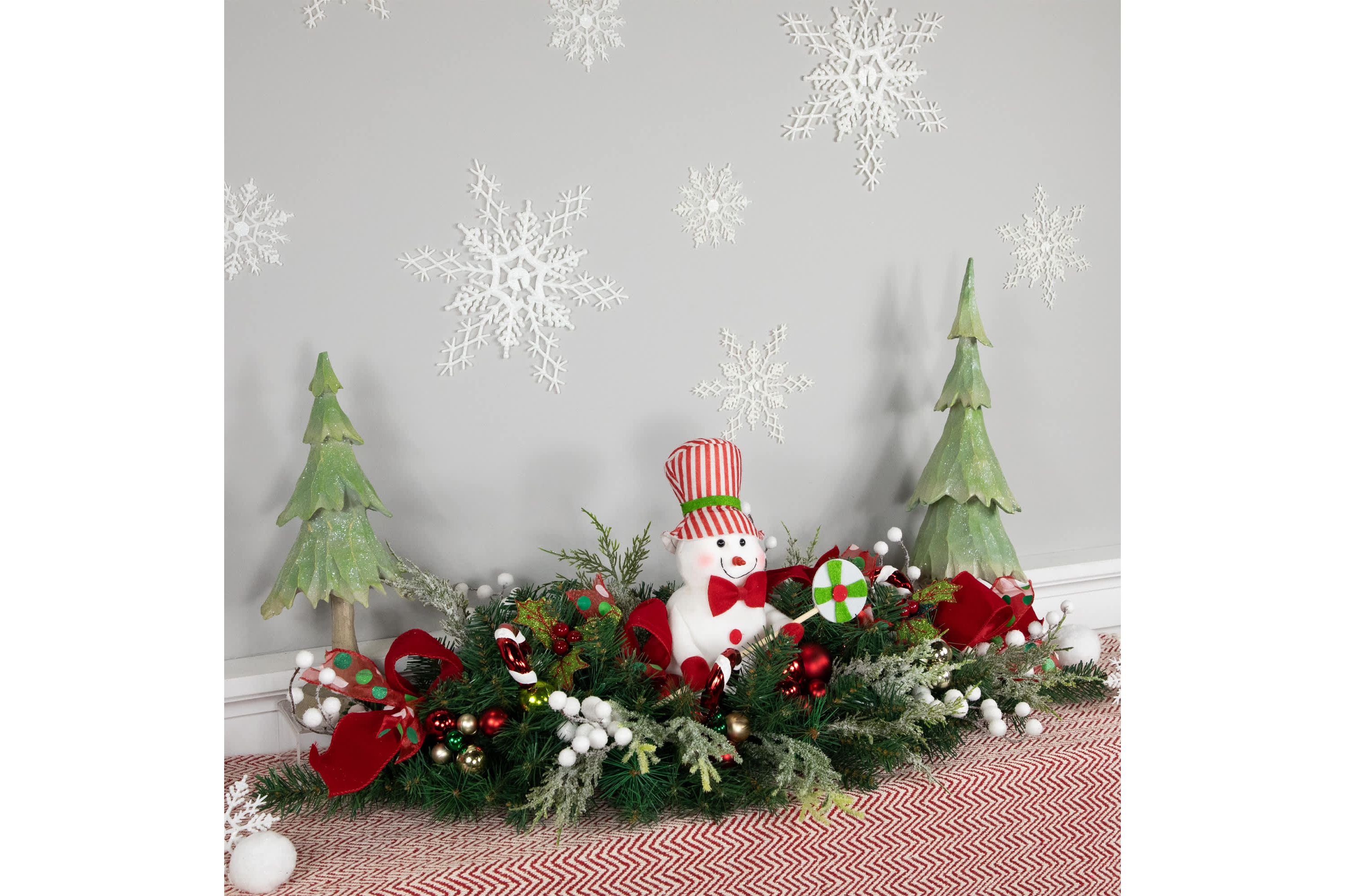 Candy Cane Snowman and Ornaments Christmas Swag - 37.5" - Unlit