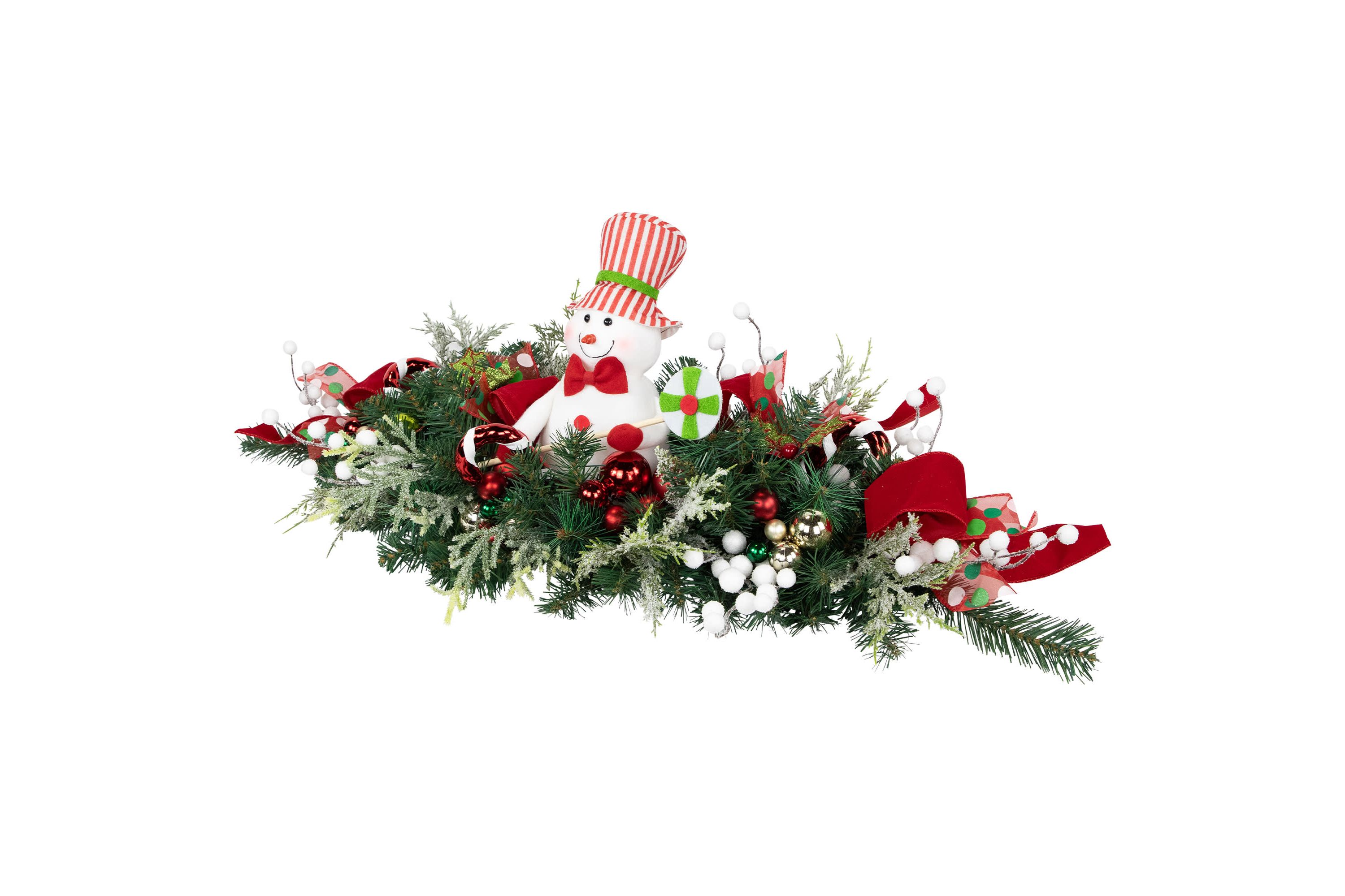 Candy Cane Snowman and Ornaments Christmas Swag - 37.5" - Unlit