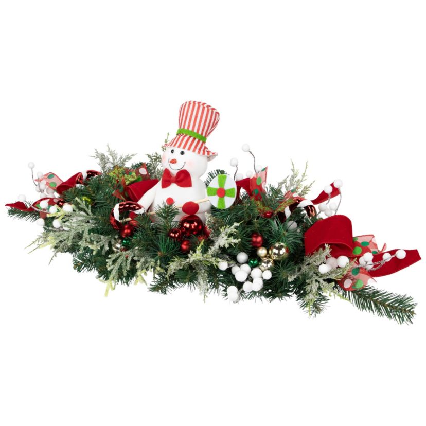 Candy Cane Snowman and Ornaments Christmas Swag - 37.5" - Unlit