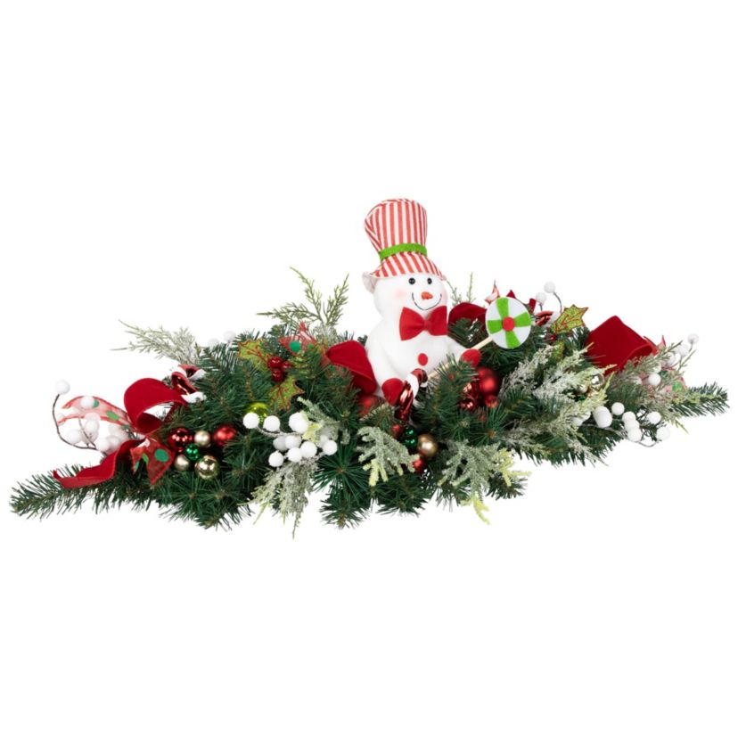 Candy Cane Snowman and Ornaments Christmas Swag - 37.5" - Unlit