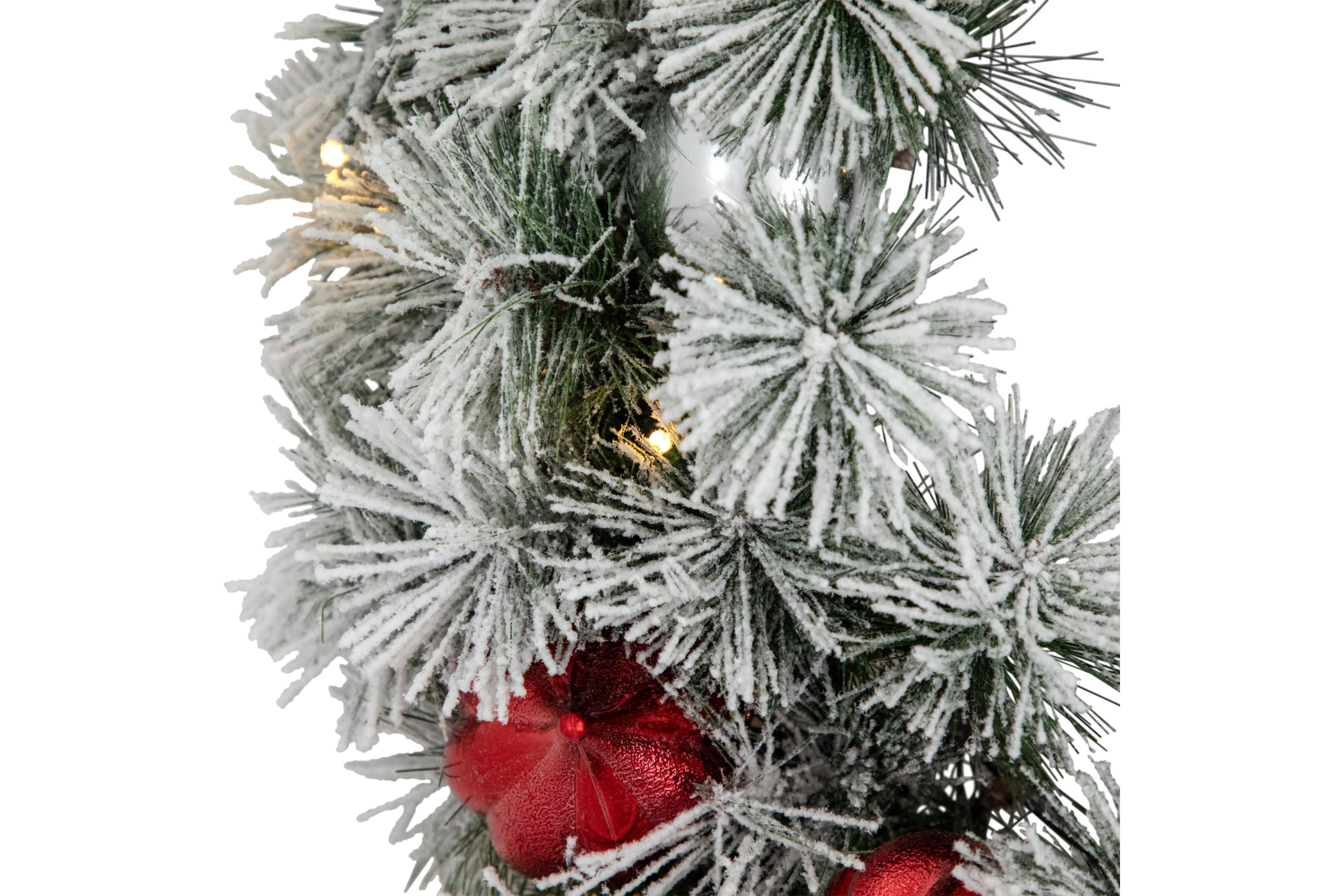 Pre-Lit Snowy Bristle Pine Christmas Wreath, 24-Inch, Warm White LED Lights
