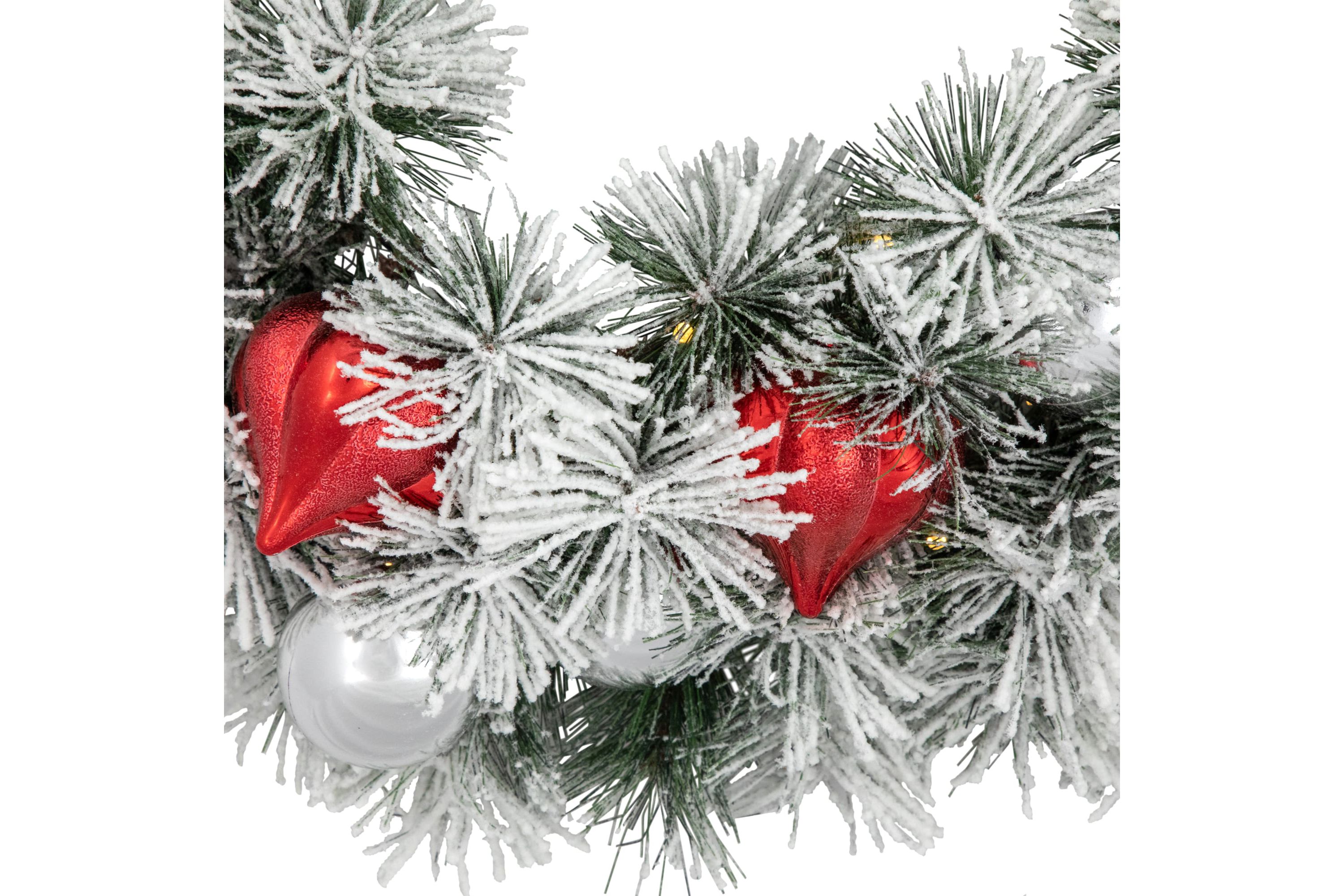 Pre-Lit Snowy Bristle Pine Christmas Wreath, 24-Inch, Warm White LED Lights