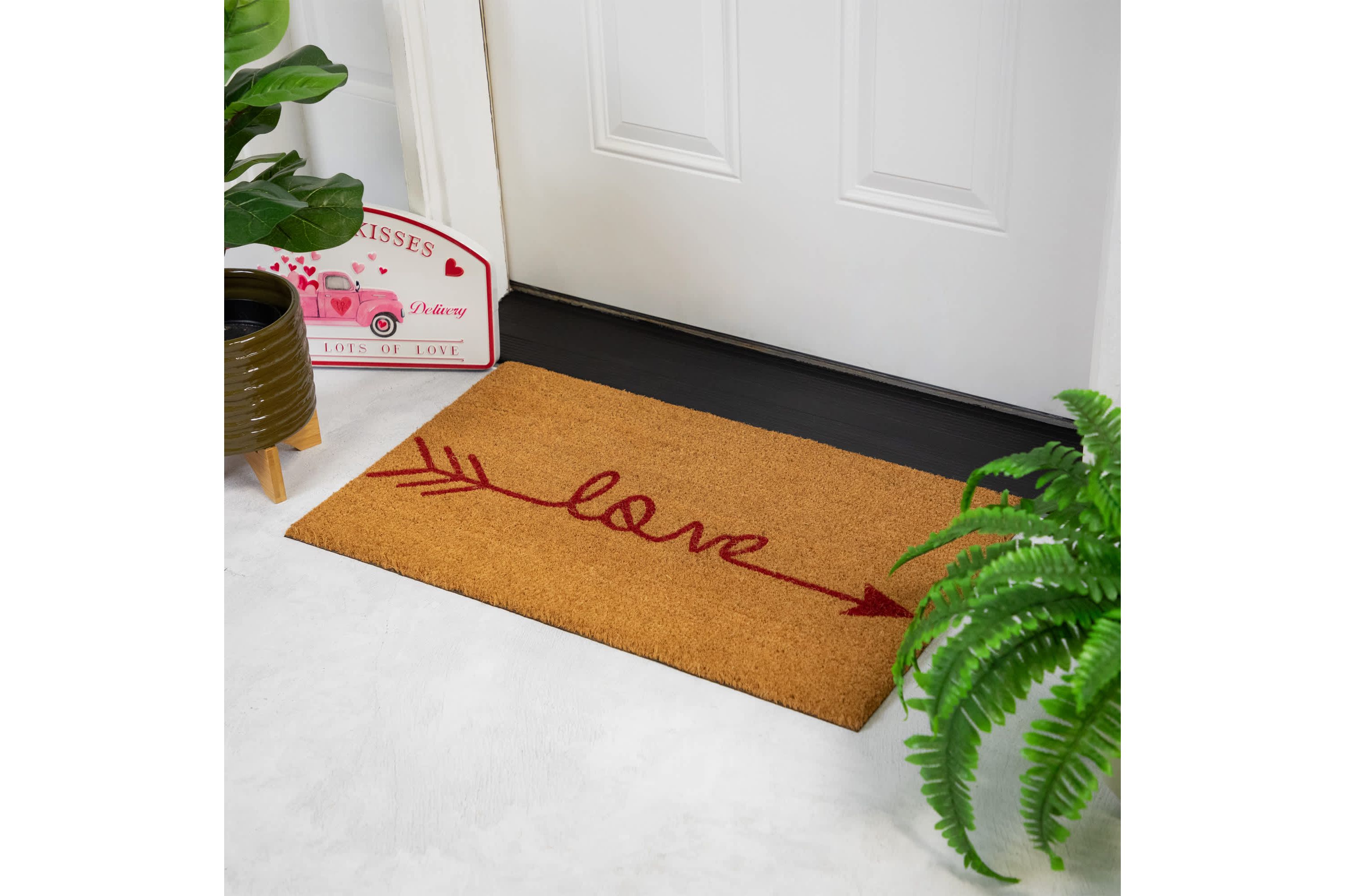 Natural Coir "Love" Arrow Outdoor Doormat 18" x 30"