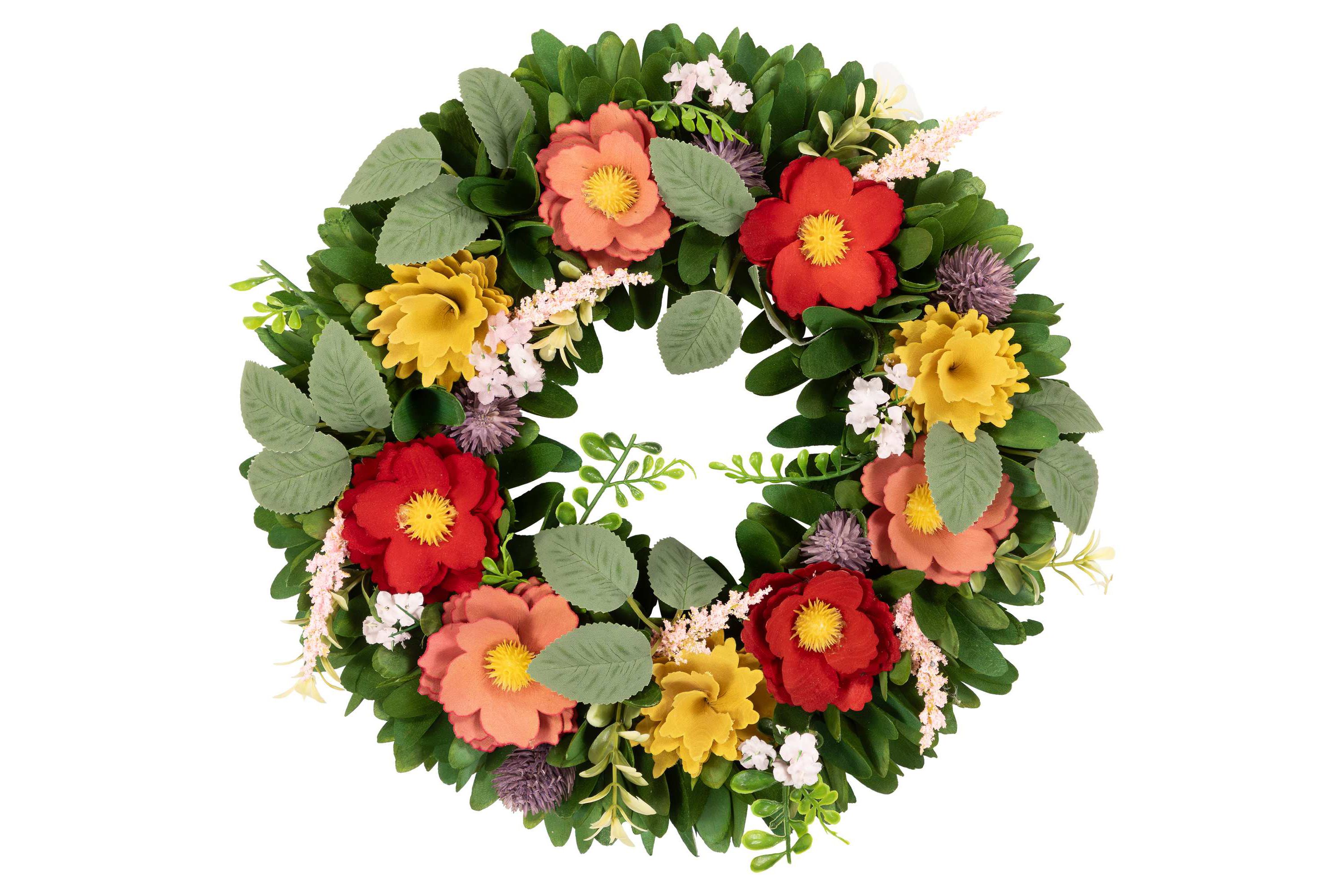 Wooden Mixed Floral and Foliage Artificial Spring Wreath - 13.75"