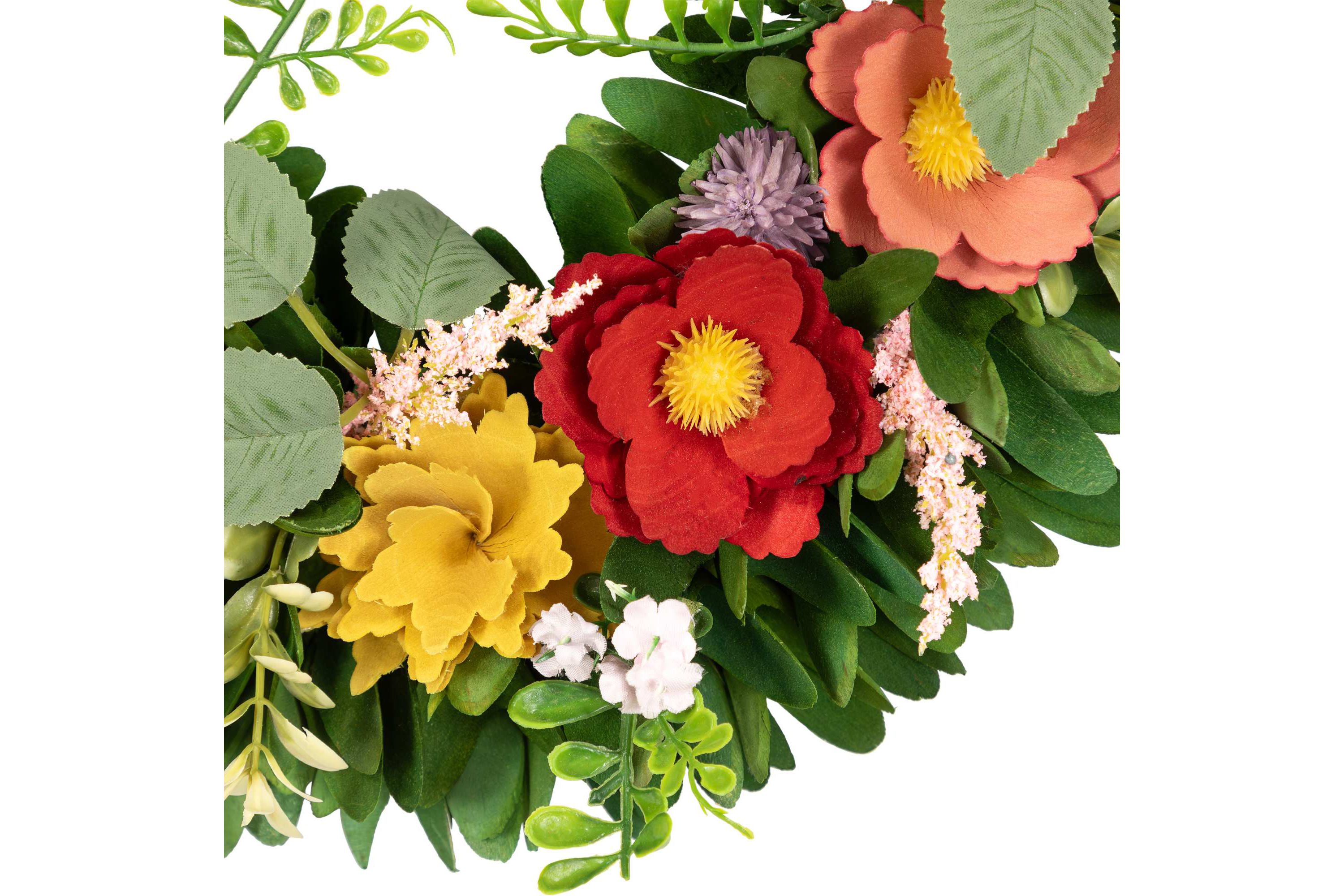 Wooden Mixed Floral and Foliage Artificial Spring Wreath - 13.75"