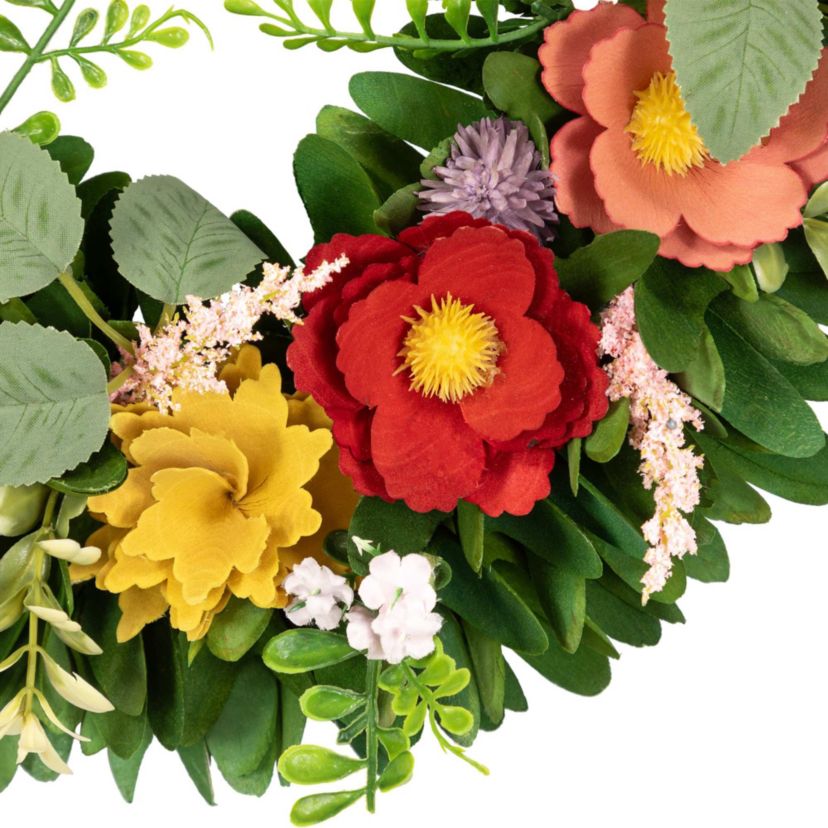 Wooden Mixed Floral and Foliage Artificial Spring Wreath - 13.75"
