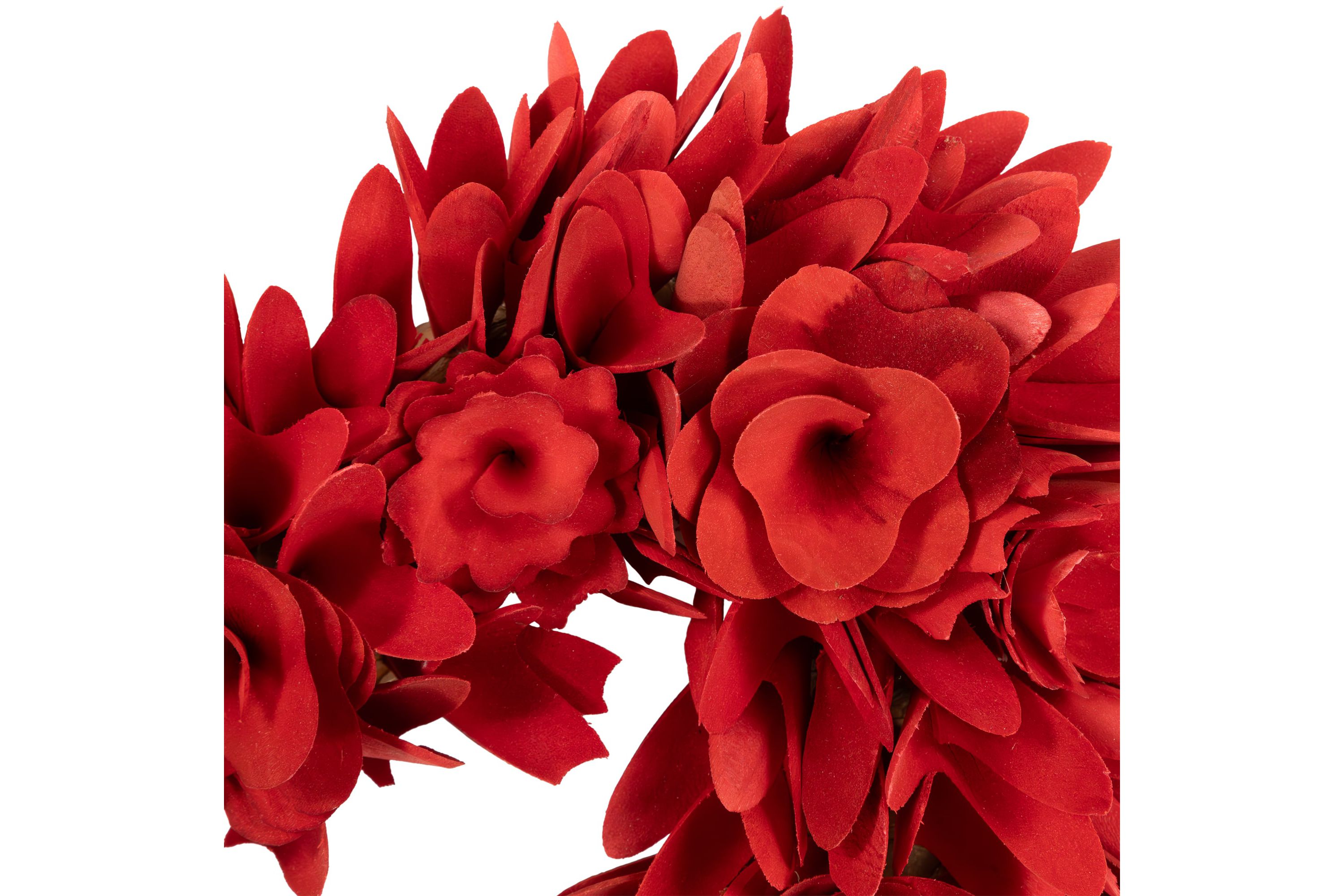 Wooden Rose Artificial Valentines Day Floral Wreath - 15" - Red and Pink