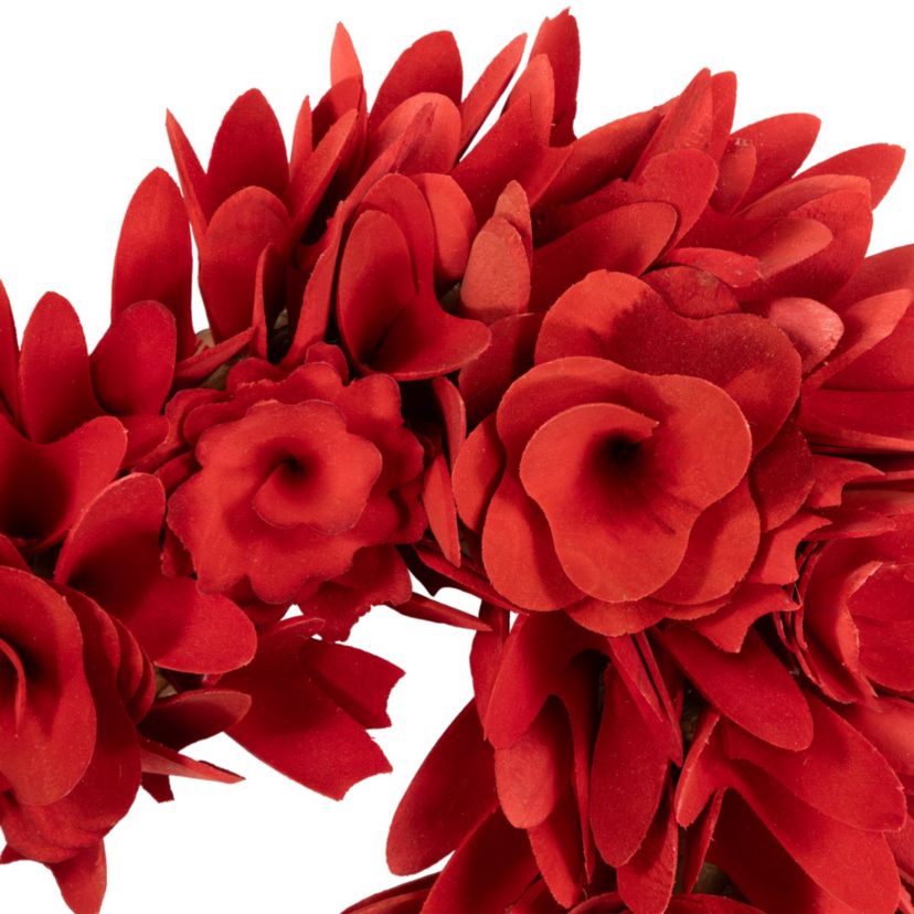 Wooden Rose Artificial Valentines Day Floral Wreath - 15" - Red and Pink