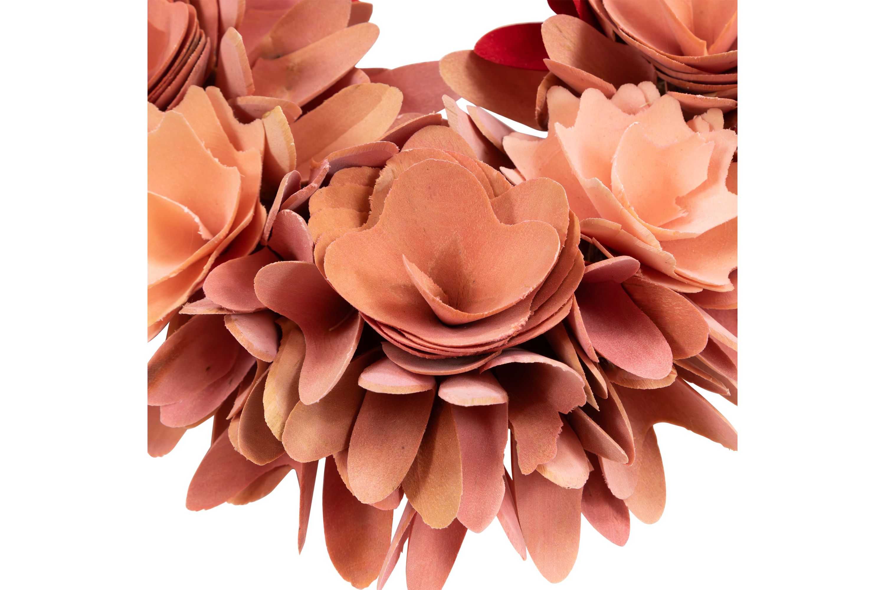 Wooden Rose Artificial Valentines Day Floral Wreath - 15" - Red and Pink