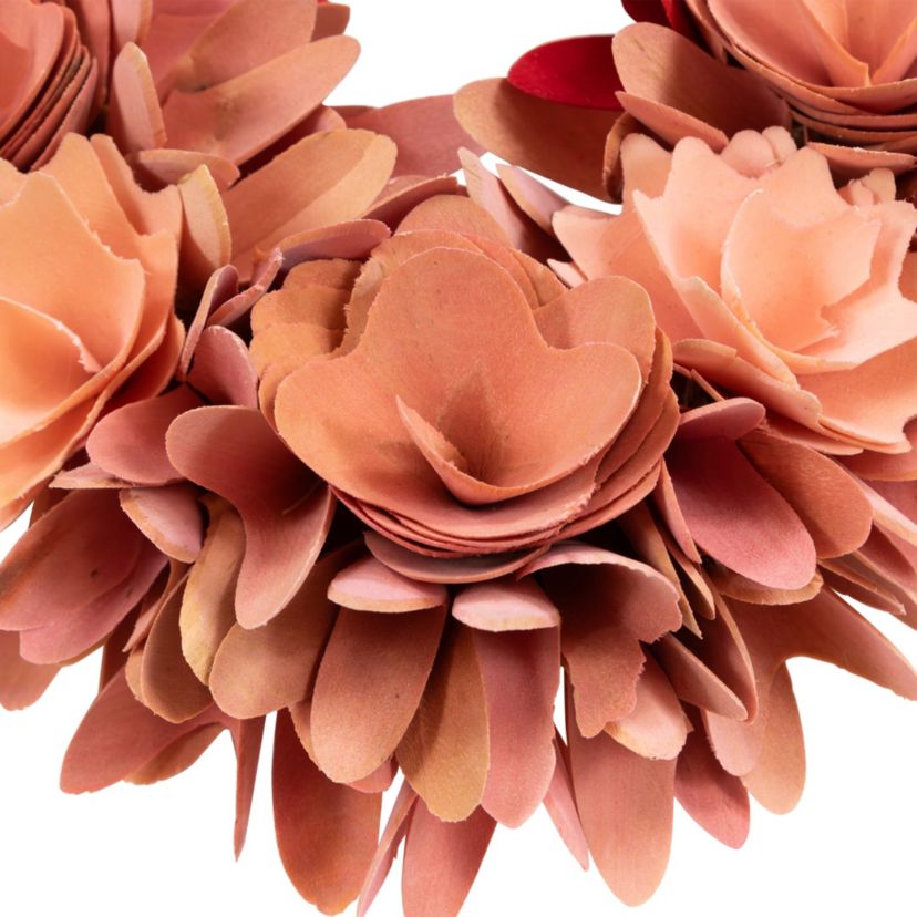 Wooden Rose Artificial Valentines Day Floral Wreath - 15" - Red and Pink