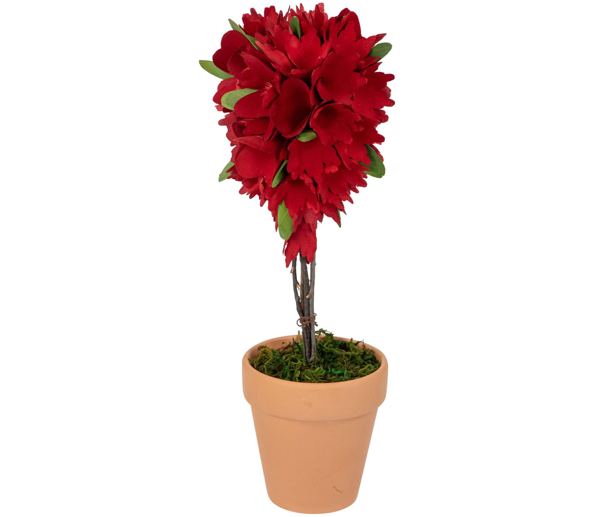 Wooden Mixed Floral Valentines Day Artificial Potted Topiary - 14" - Red