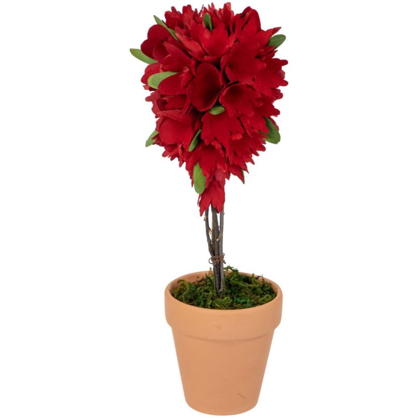 Wooden Mixed Floral Valentines Day Artificial Potted Topiary - 14" - Red