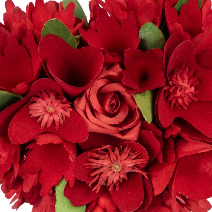 Wooden Mixed Floral Valentines Day Artificial Potted Topiary - 14" - Red