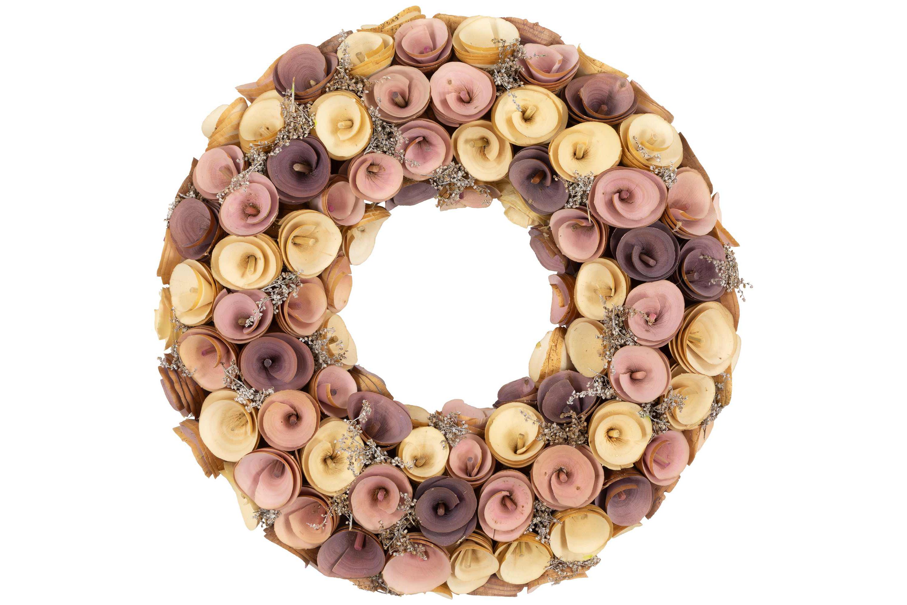 Artificial Floral Wooden Spring Wreath - 12" - Pink and Yellow