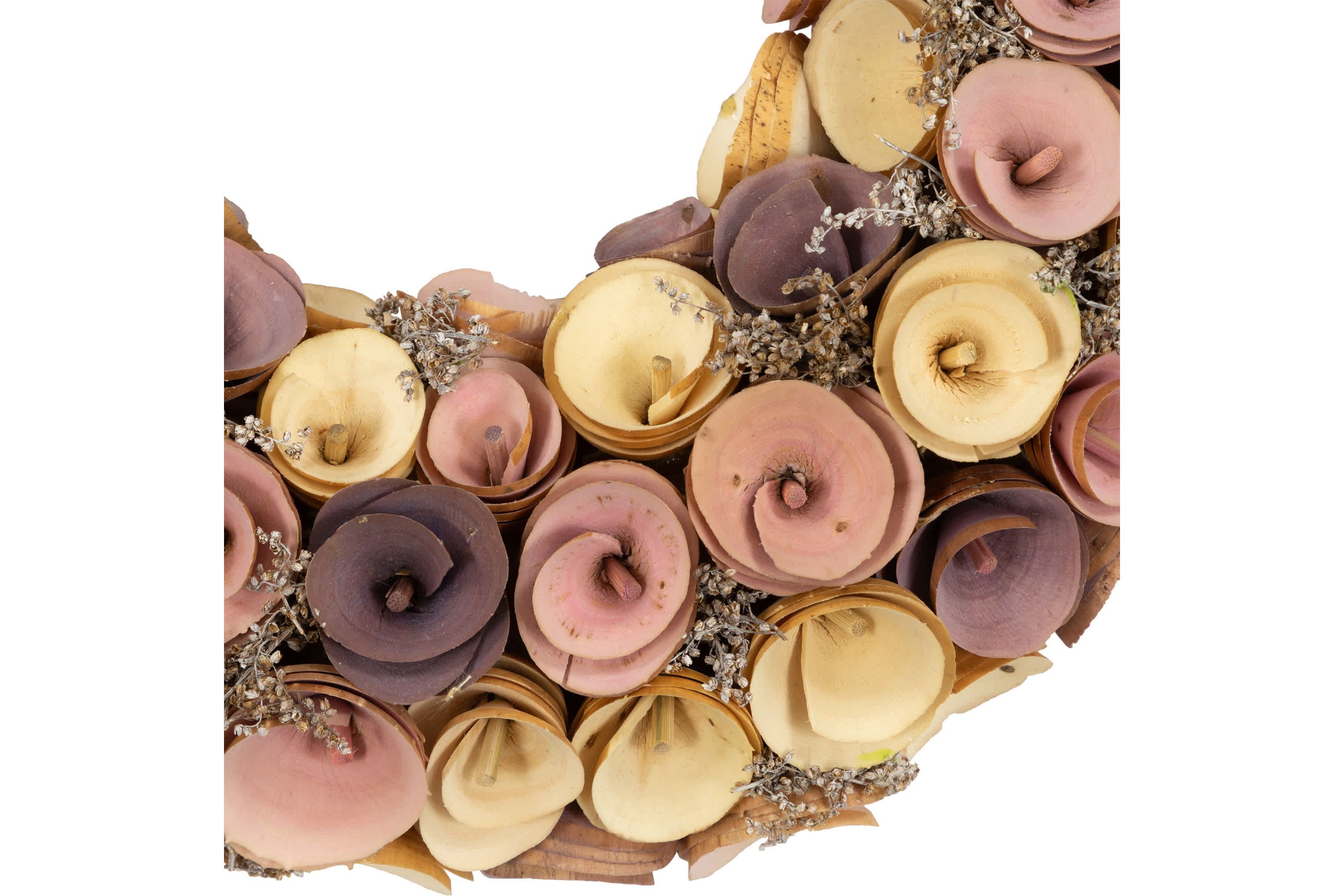 Artificial Floral Wooden Spring Wreath - 12" - Pink and Yellow