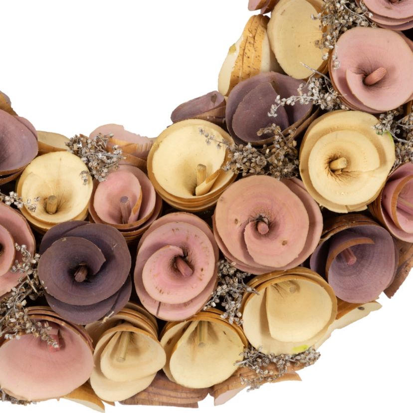 Artificial Floral Wooden Spring Wreath - 12" - Pink and Yellow