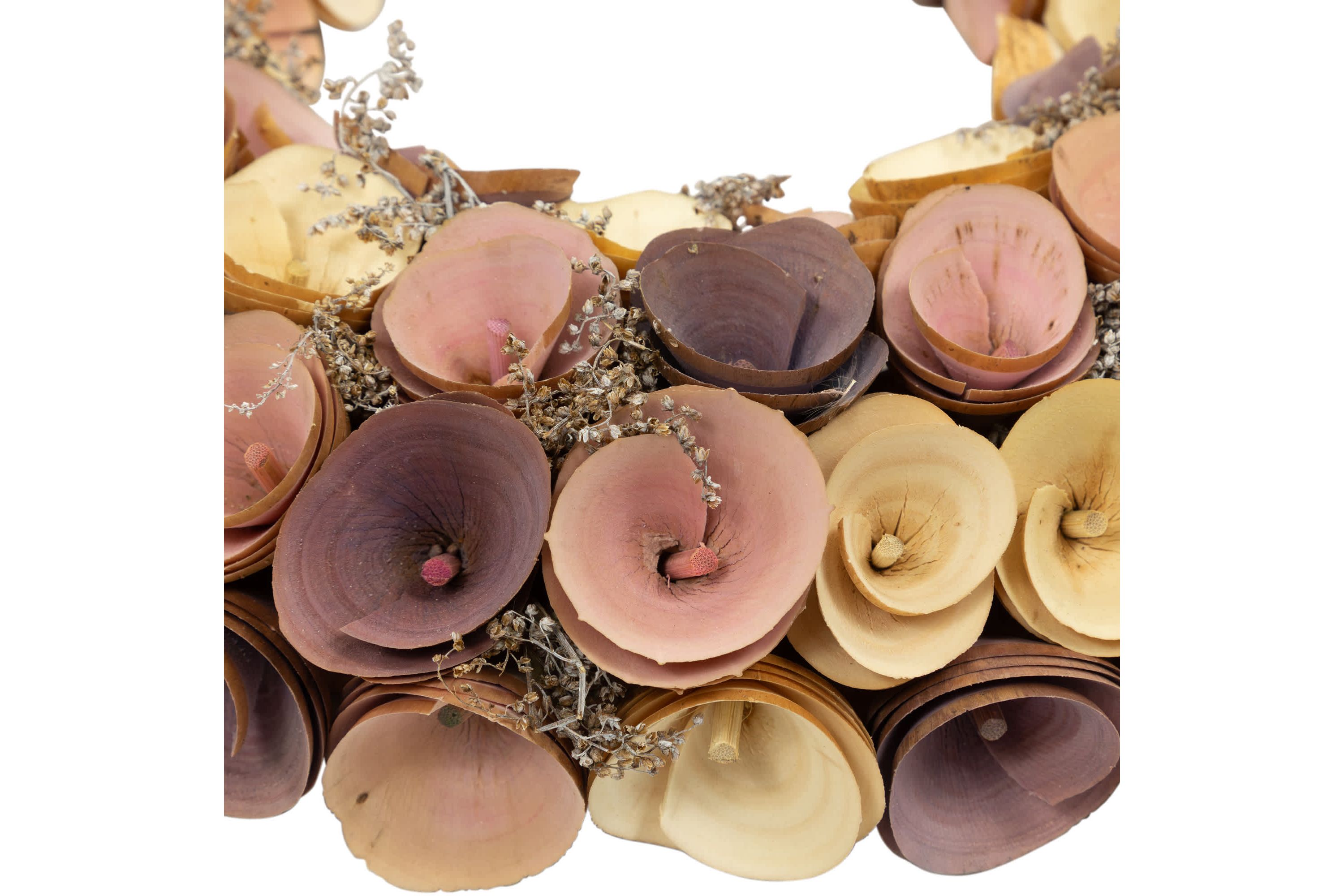Artificial Floral Wooden Spring Wreath - 12" - Pink and Yellow