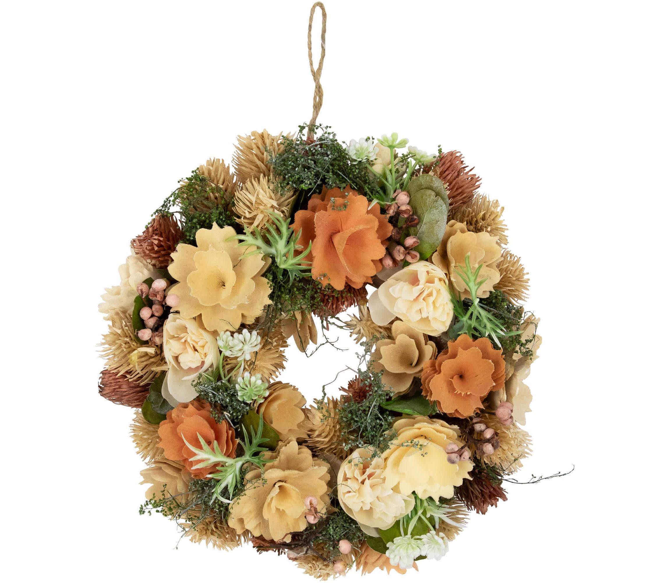 Mixed Floral Artificial Spring Wreath - 9.75" - Beige and Peach