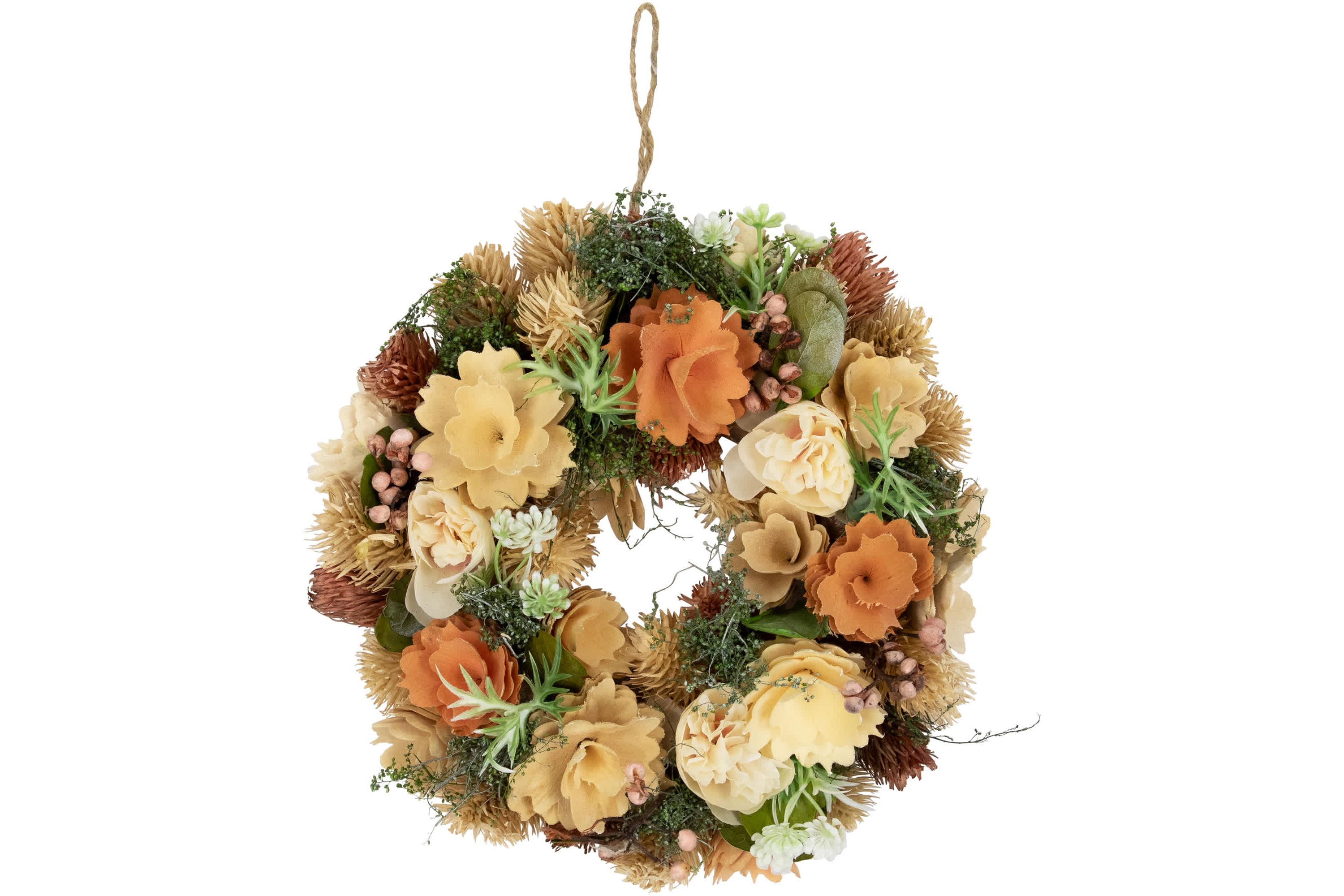Mixed Floral Artificial Spring Wreath - 9.75" - Beige and Peach