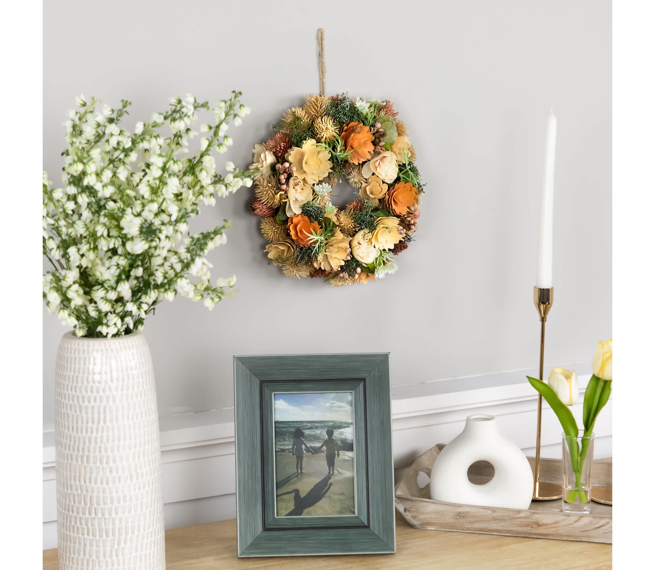 Mixed Floral Artificial Spring Wreath - 9.75" - Beige and Peach