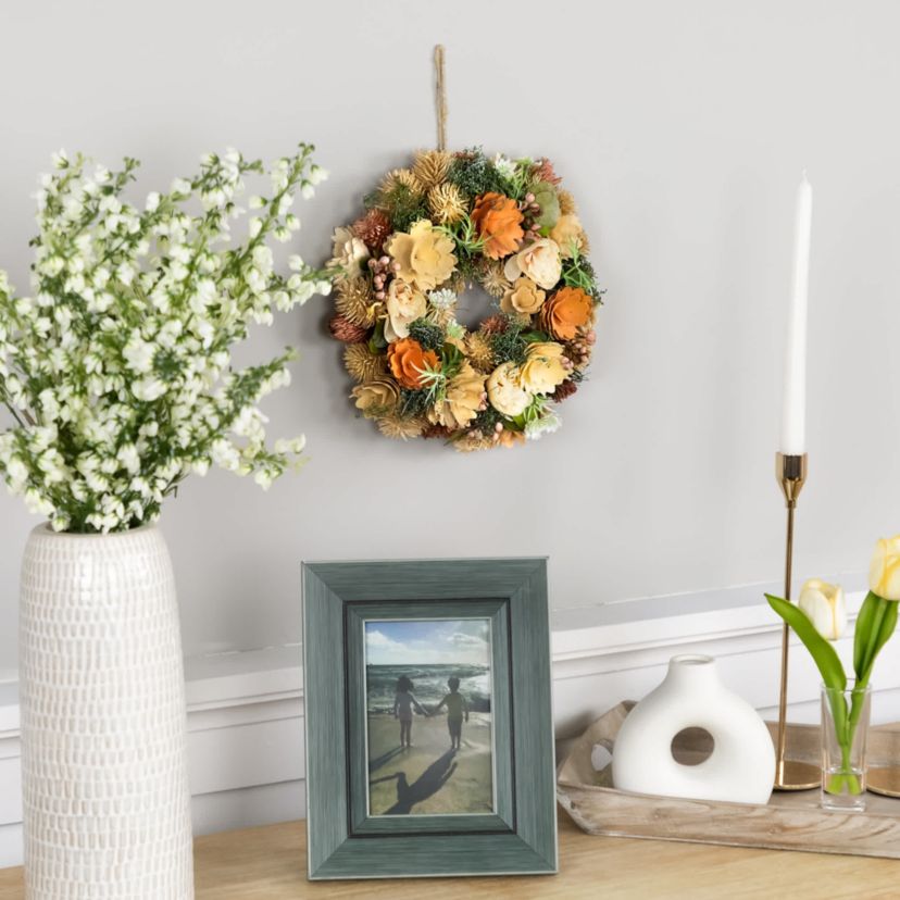 Mixed Floral Artificial Spring Wreath - 9.75" - Beige and Peach