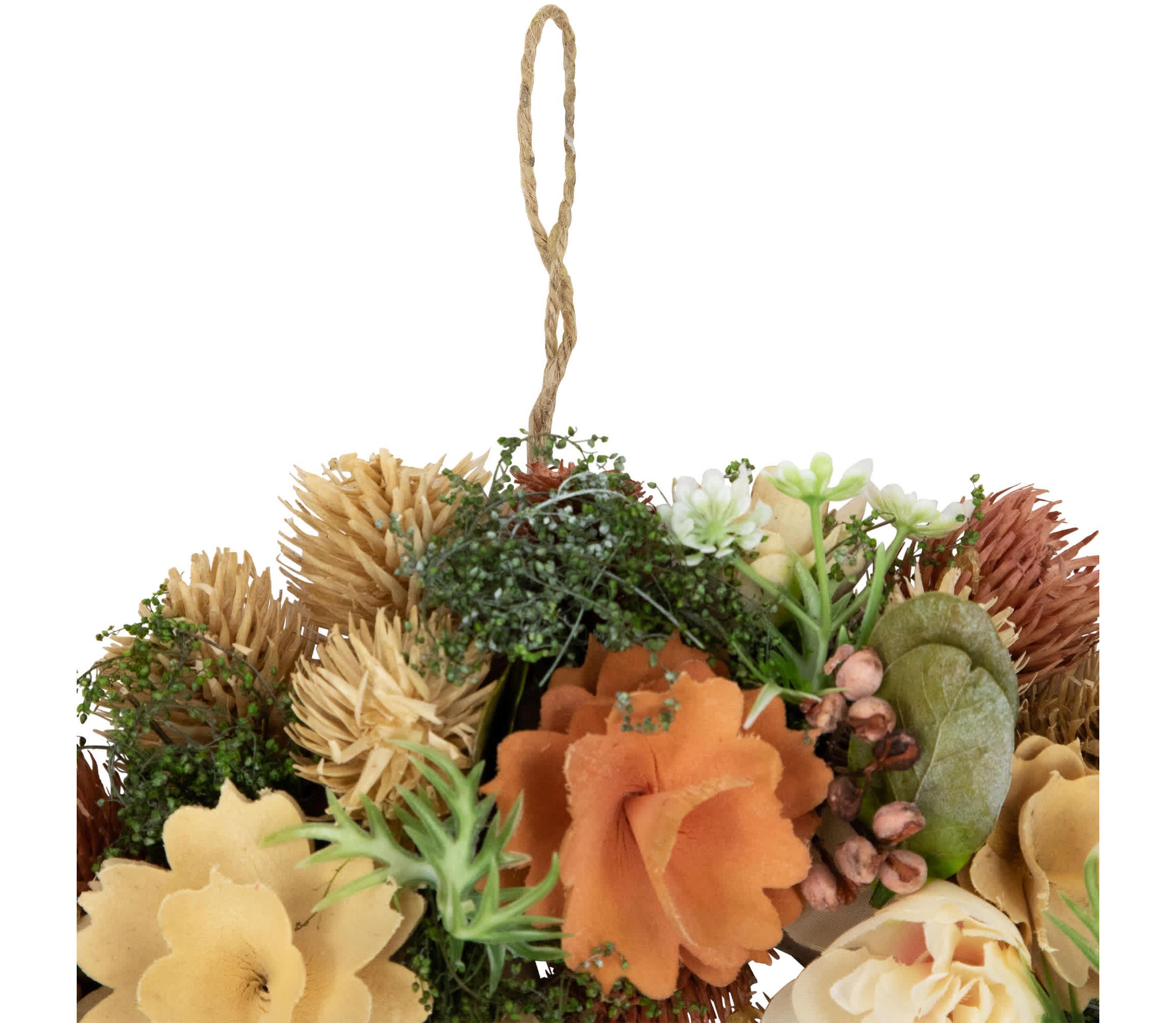 Mixed Floral Artificial Spring Wreath - 9.75" - Beige and Peach