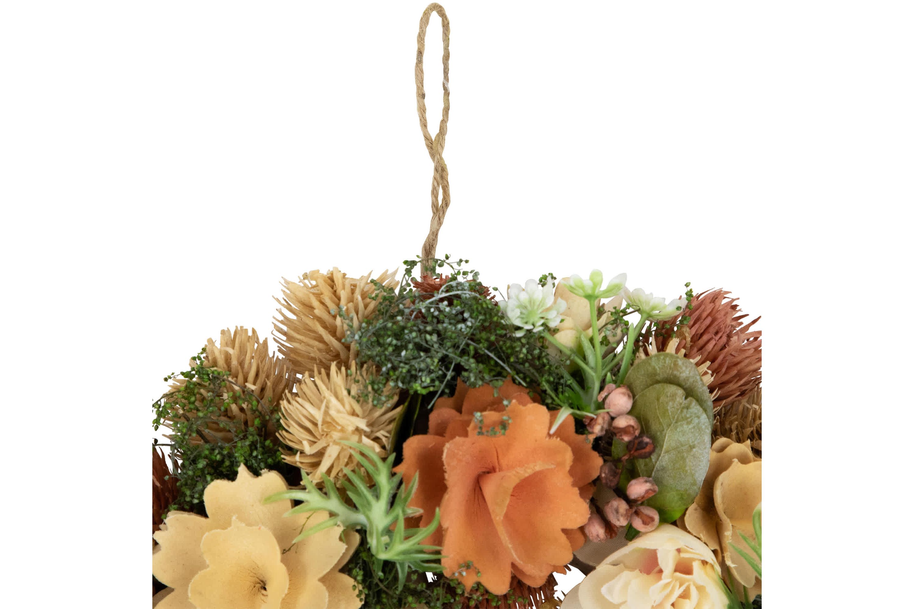 Mixed Floral Artificial Spring Wreath - 9.75" - Beige and Peach