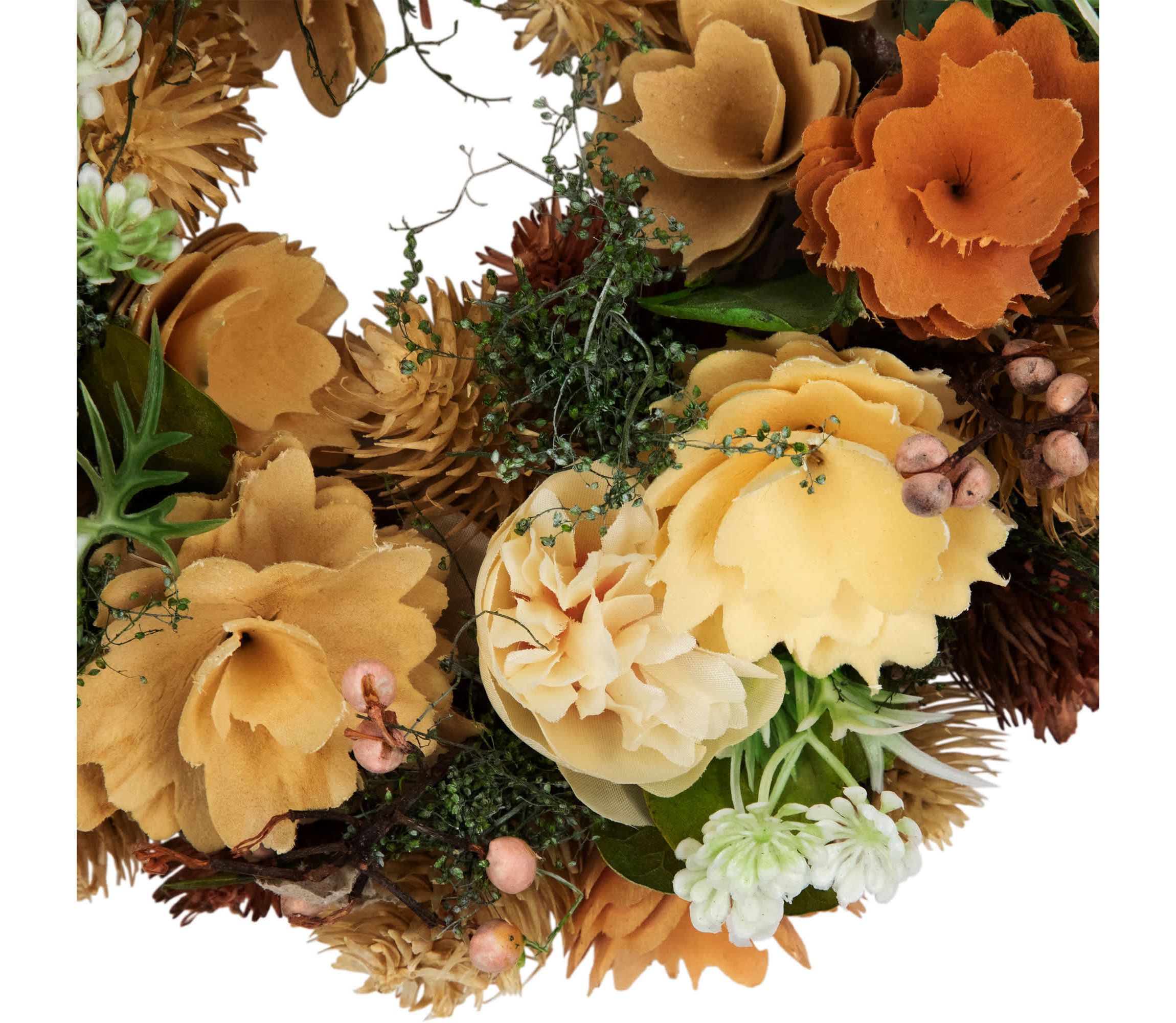 Mixed Floral Artificial Spring Wreath - 9.75" - Beige and Peach